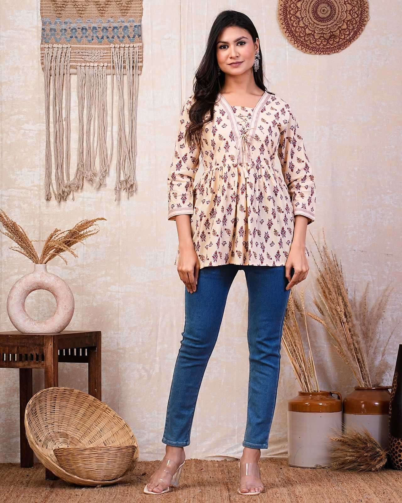 p r cotton short peplum comfortable readymade cotton 60 *60 print short kurti 