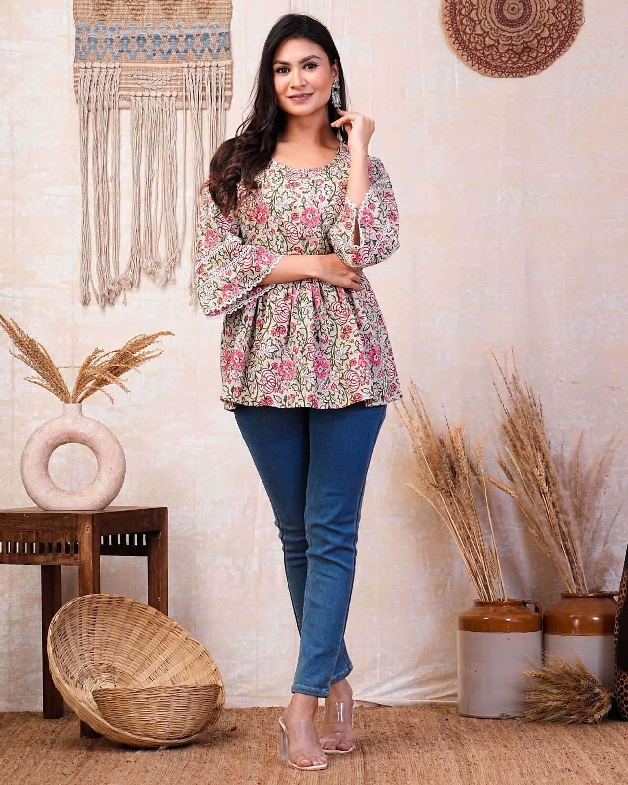 p r cotton short peplum comfortable readymade cotton 60 *60 print short kurti 