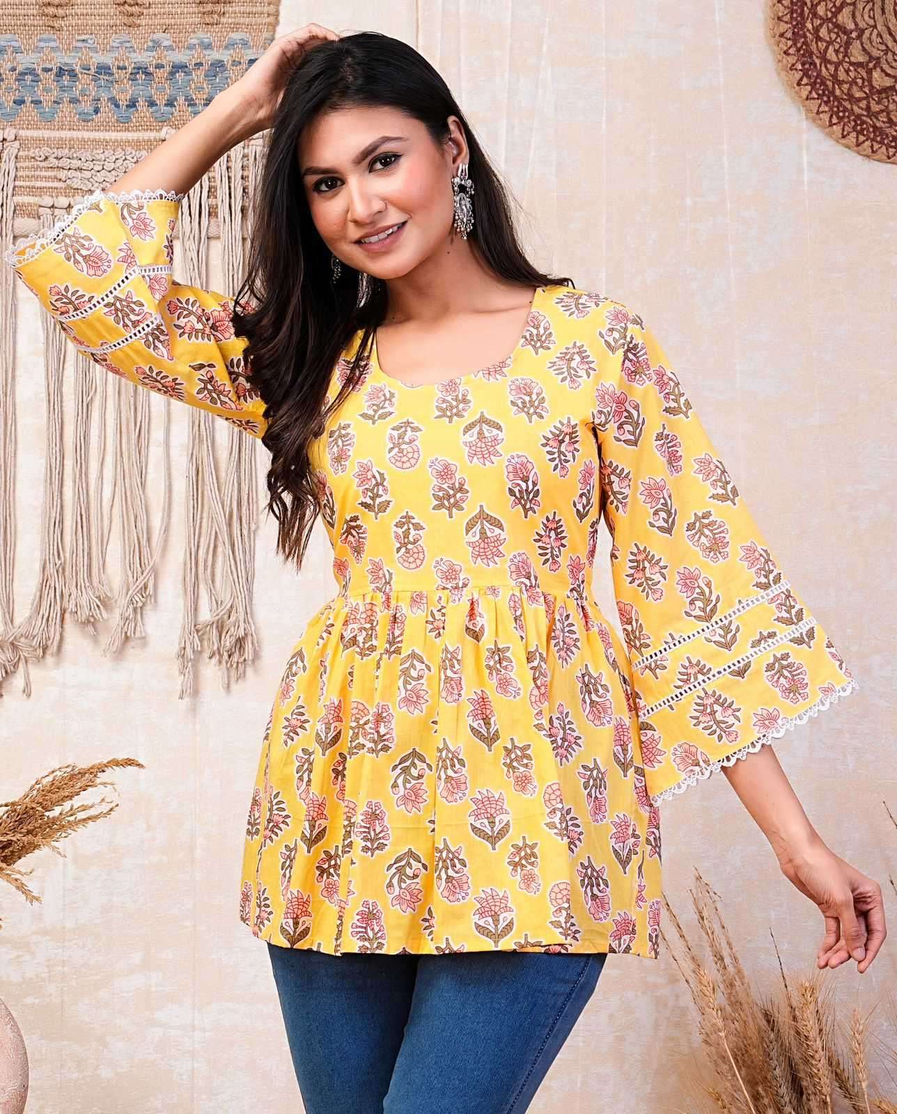 p r cotton short peplum comfortable readymade cotton 60 *60 print short kurti 