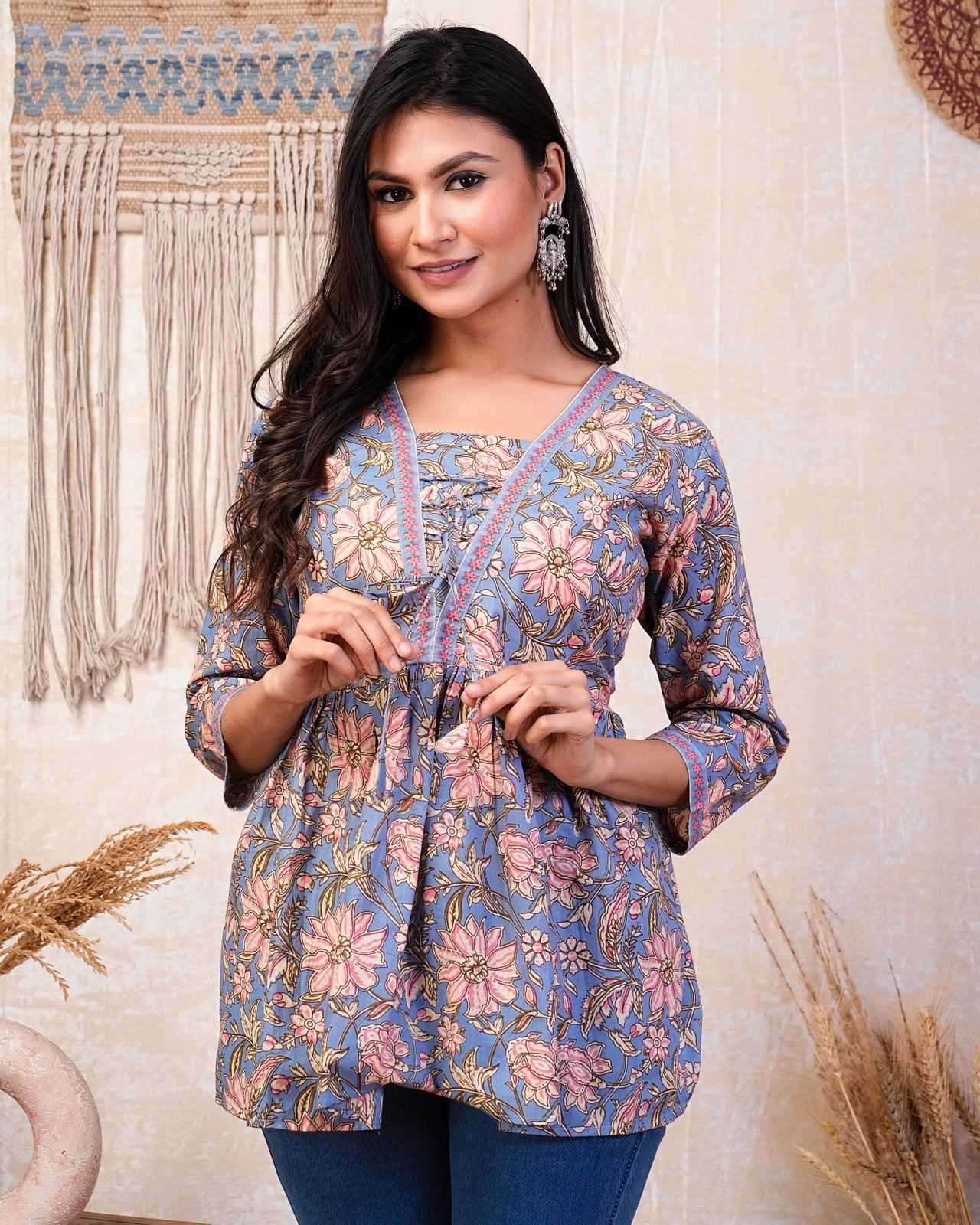 p r cotton short peplum comfortable readymade cotton 60 *60 print short kurti 