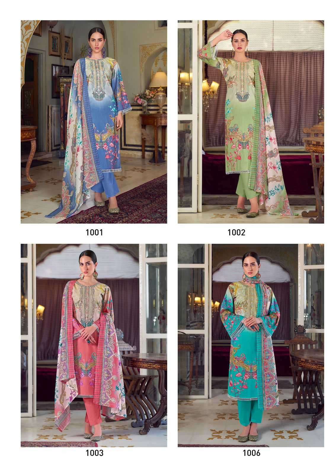 the hermitage meraki series 1001-1006 Pure Lawn 60*60 Karachi prints suit