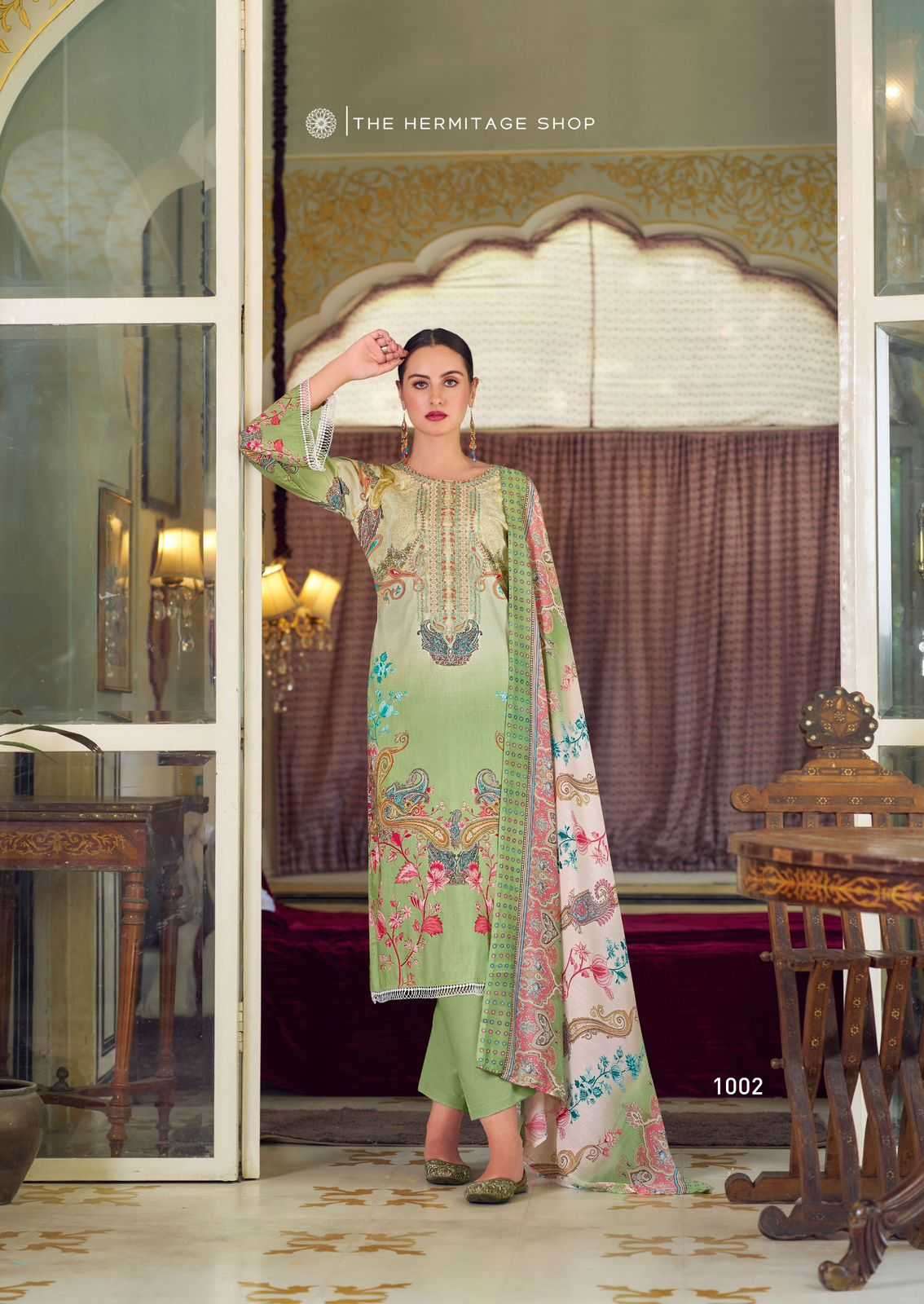 the hermitage meraki series 1001-1006 Pure Lawn 60*60 Karachi prints suit