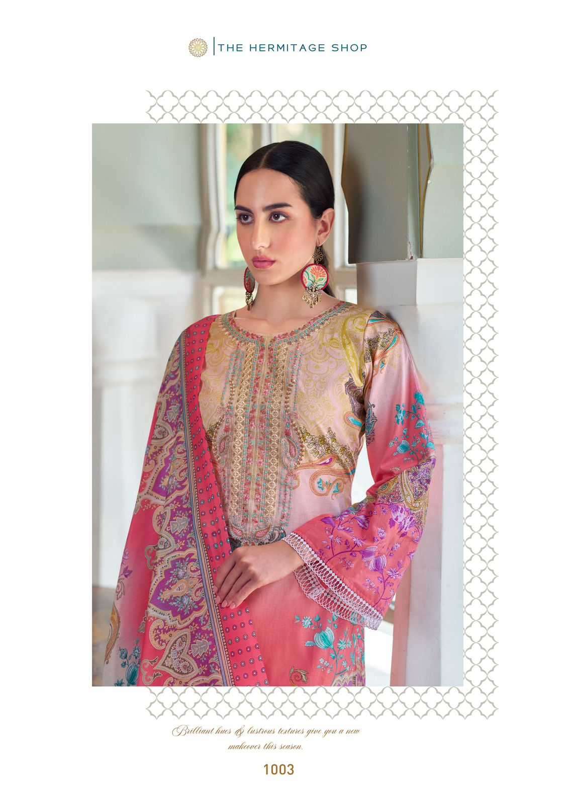 the hermitage meraki series 1001-1006 Pure Lawn 60*60 Karachi prints suit