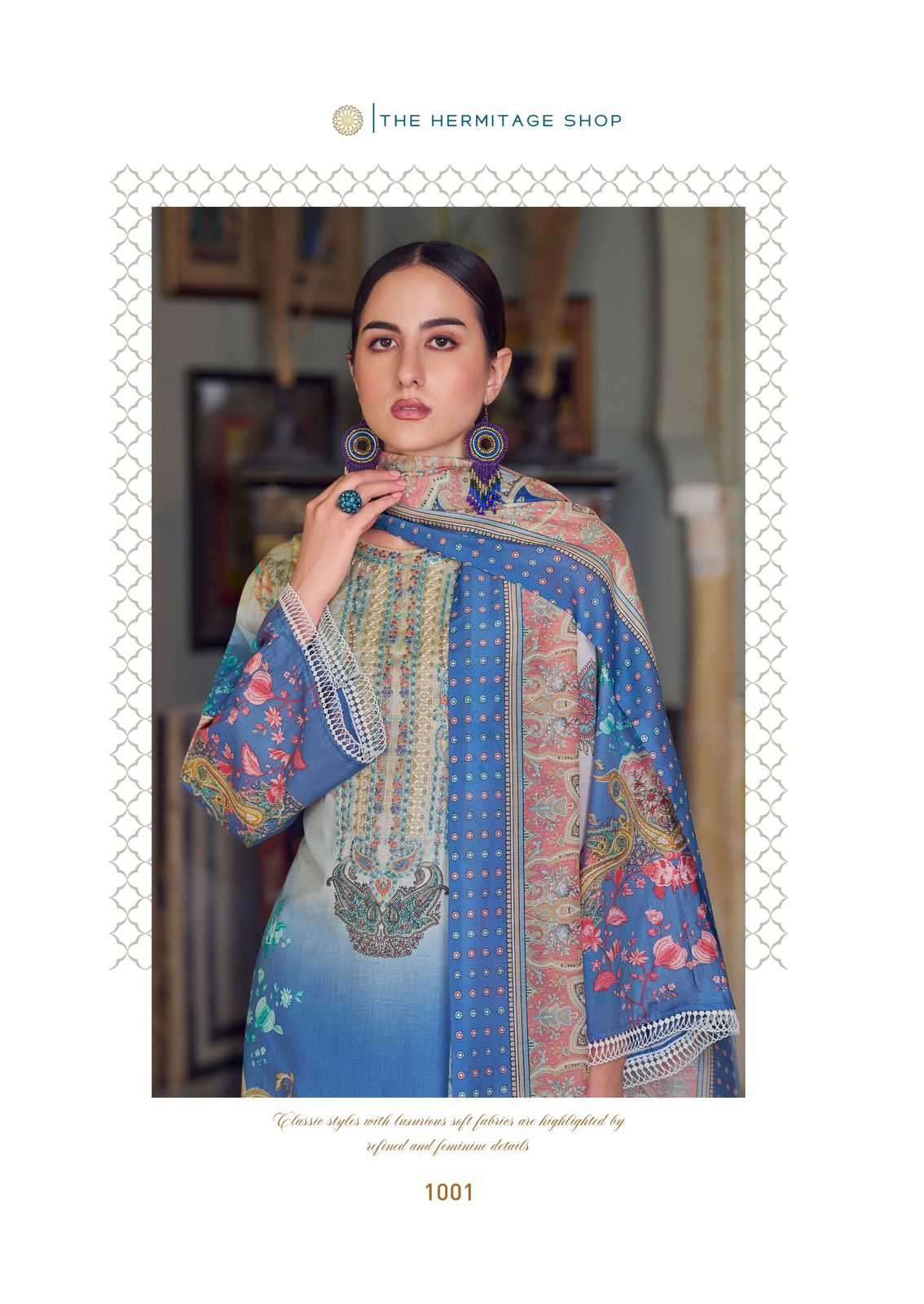 the hermitage meraki series 1001-1006 Pure Lawn 60*60 Karachi prints suit