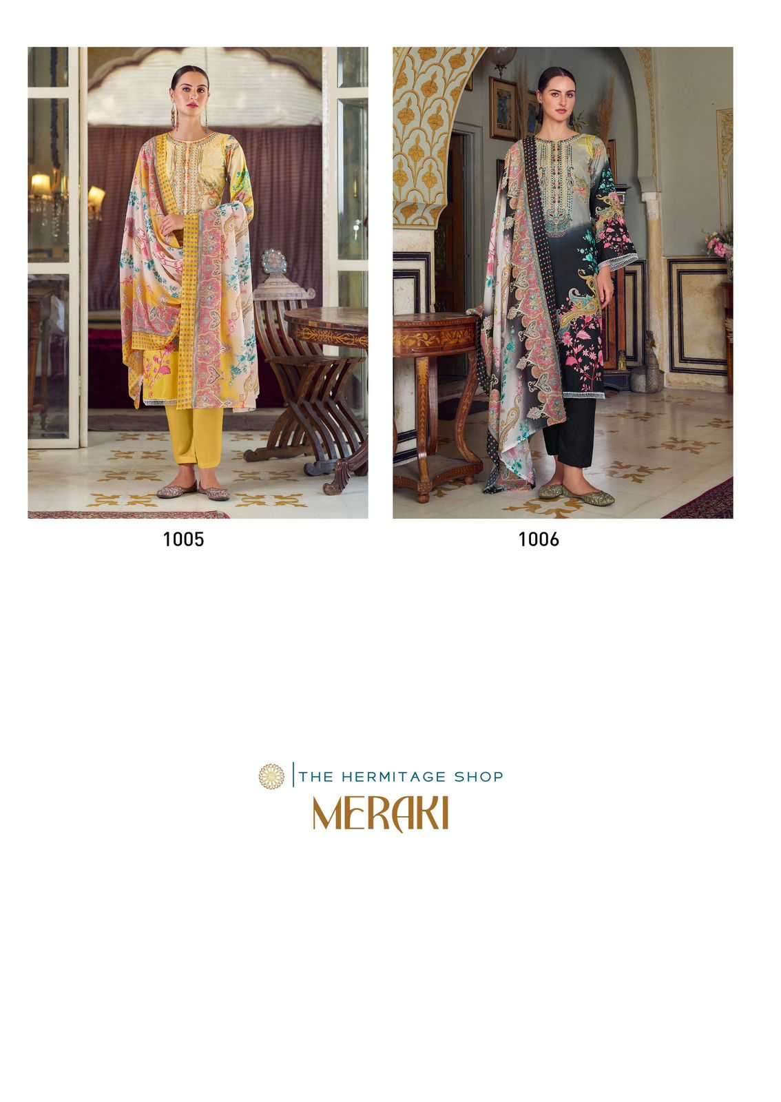 the hermitage meraki series 1001-1006 Pure Lawn 60*60 Karachi prints suit