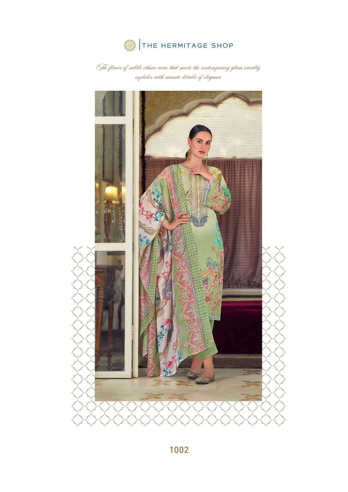 the hermitage meraki series 1001-1006 Pure Lawn 60*60 Karachi prints suit