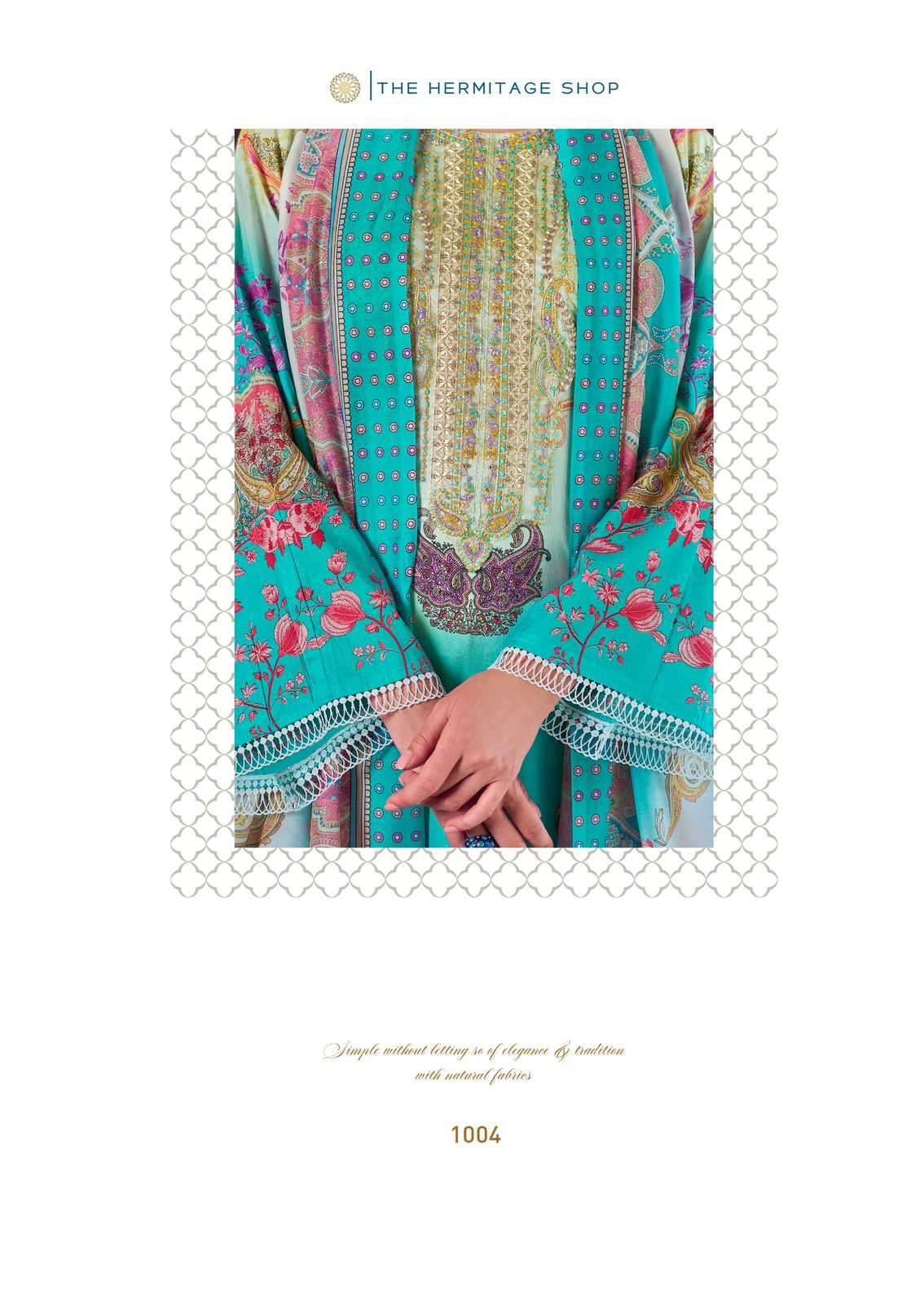 the hermitage meraki series 1001-1006 Pure Lawn 60*60 Karachi prints suit
