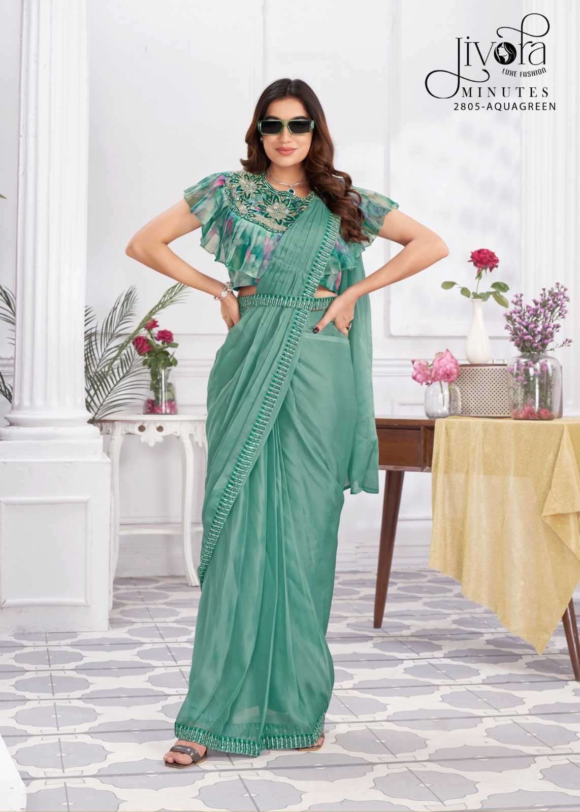 jivora minutes series 2801-2833 Shimmer Jorjets with embroidery work saree