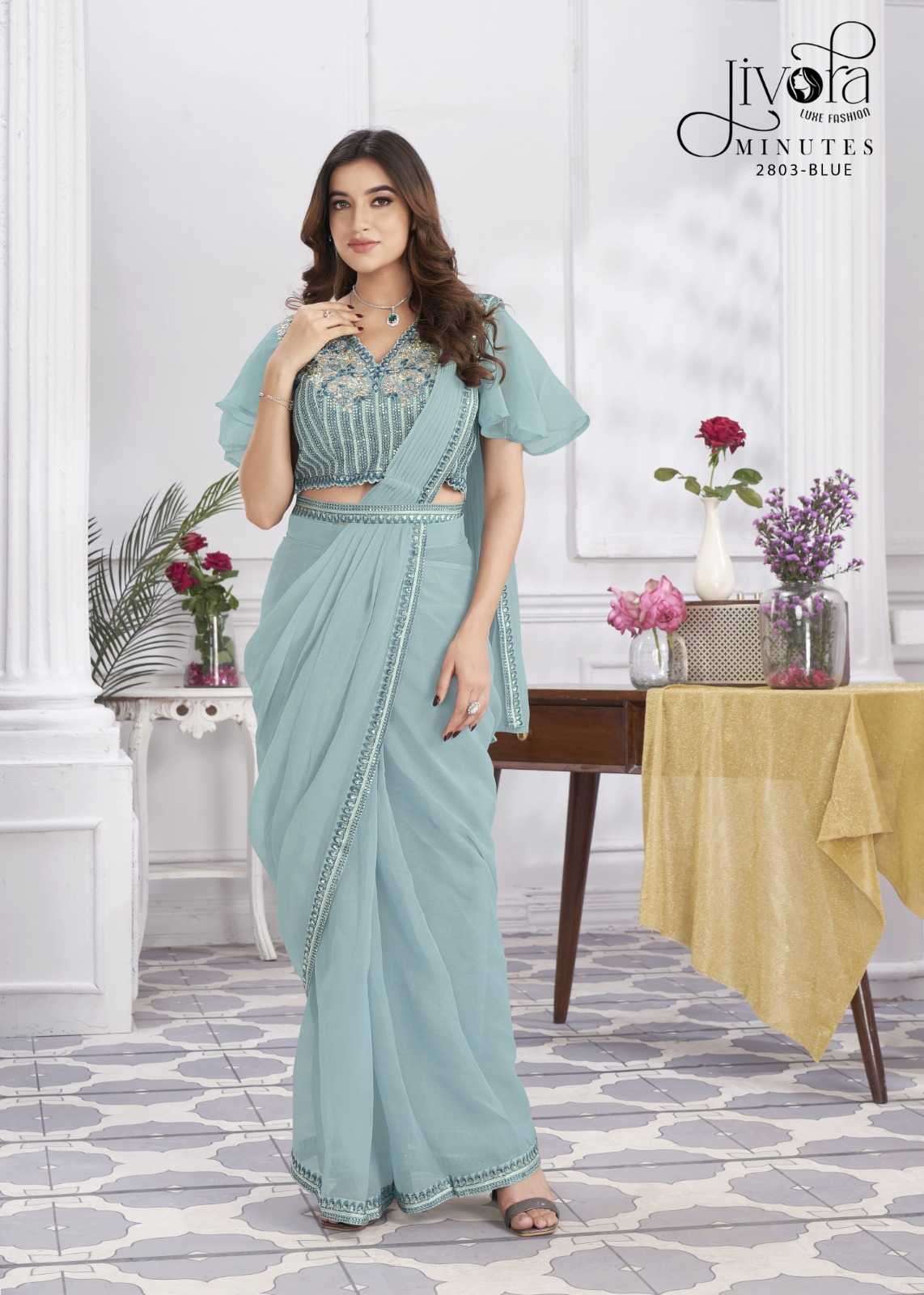 jivora minutes series 2801-2833 Shimmer Jorjets with embroidery work saree