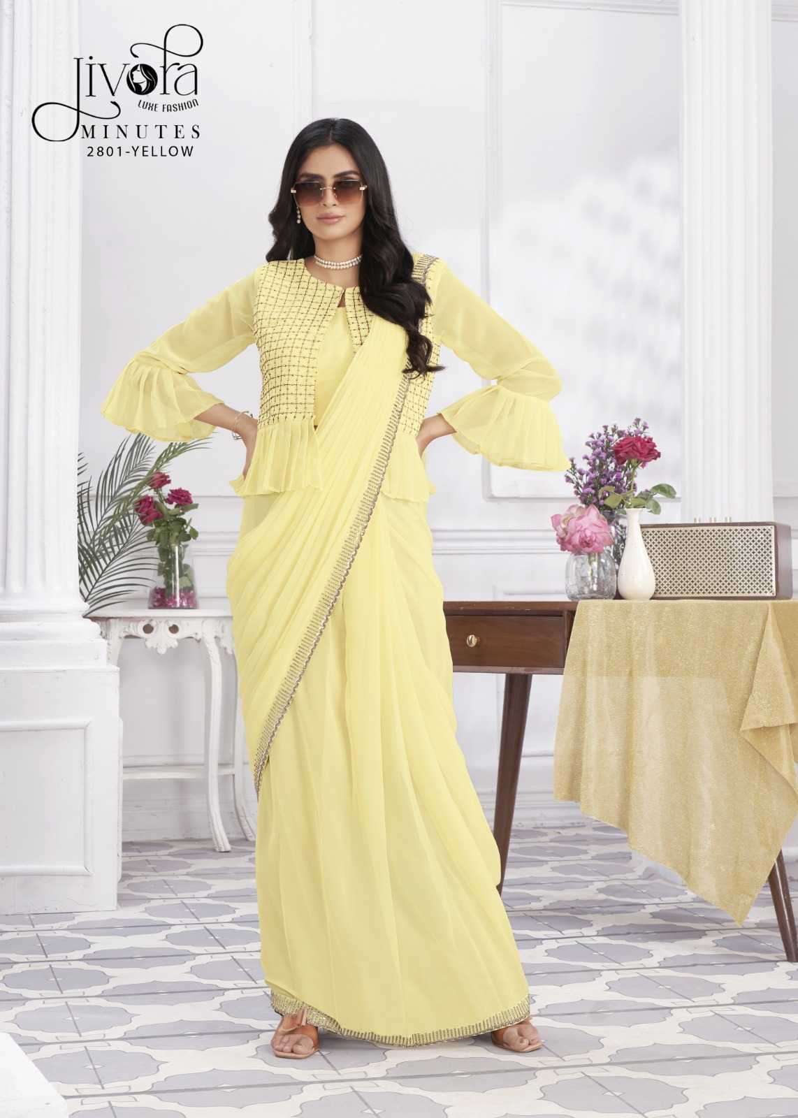 jivora minutes series 2801-2833 Shimmer Jorjets with embroidery work saree