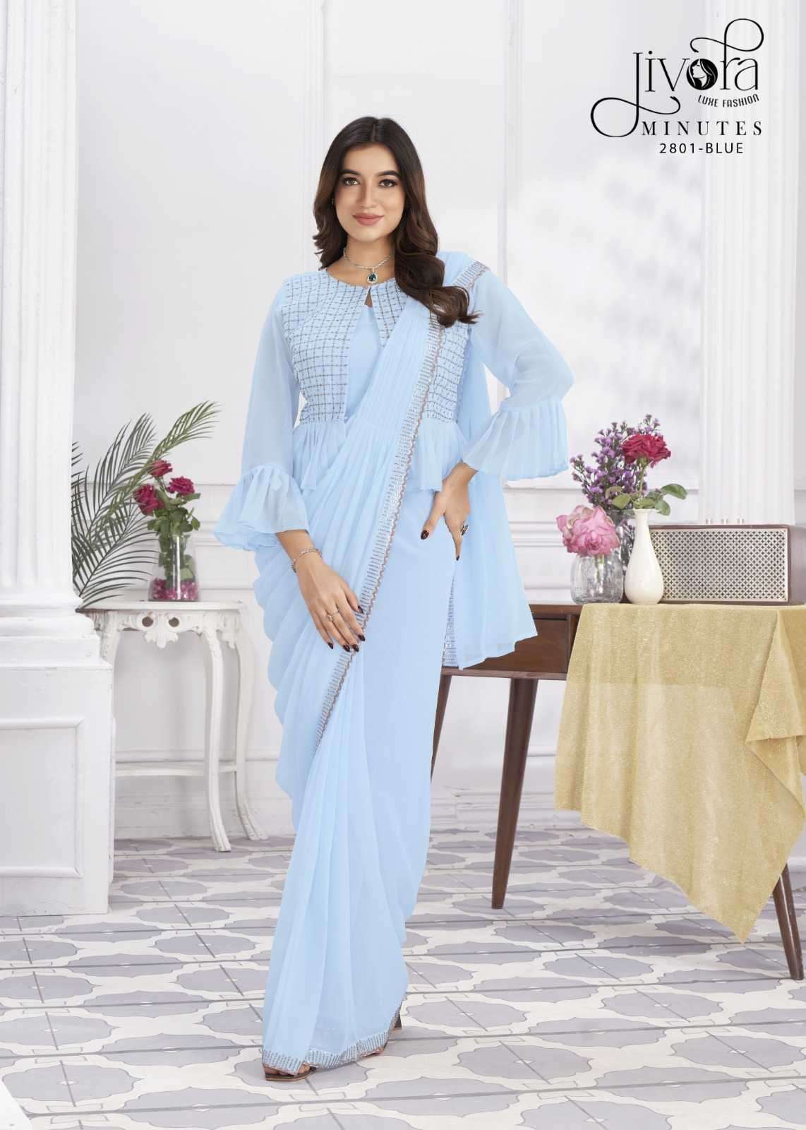 jivora minutes series 2801-2833 Shimmer Jorjets with embroidery work saree