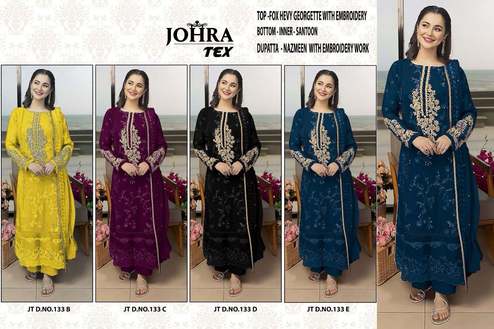 JOHRA TEX JT-133 SUPER HIT COLORS designer FOX GEORGETTE suit