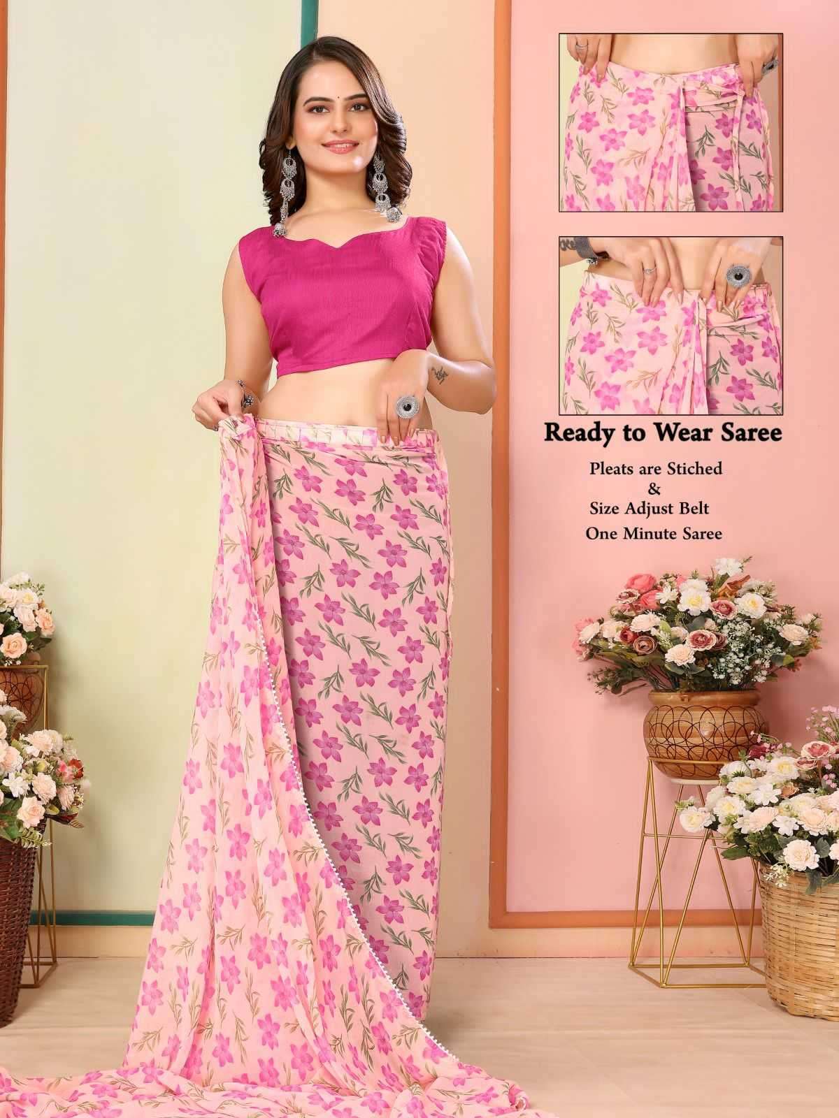pr rakul vol 3 georgette elegant look stitch pleats size adjust belt one minute saree