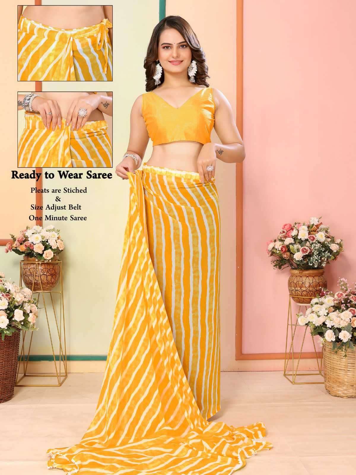 pr rakul vol 3 georgette elegant look stitch pleats size adjust belt one minute saree