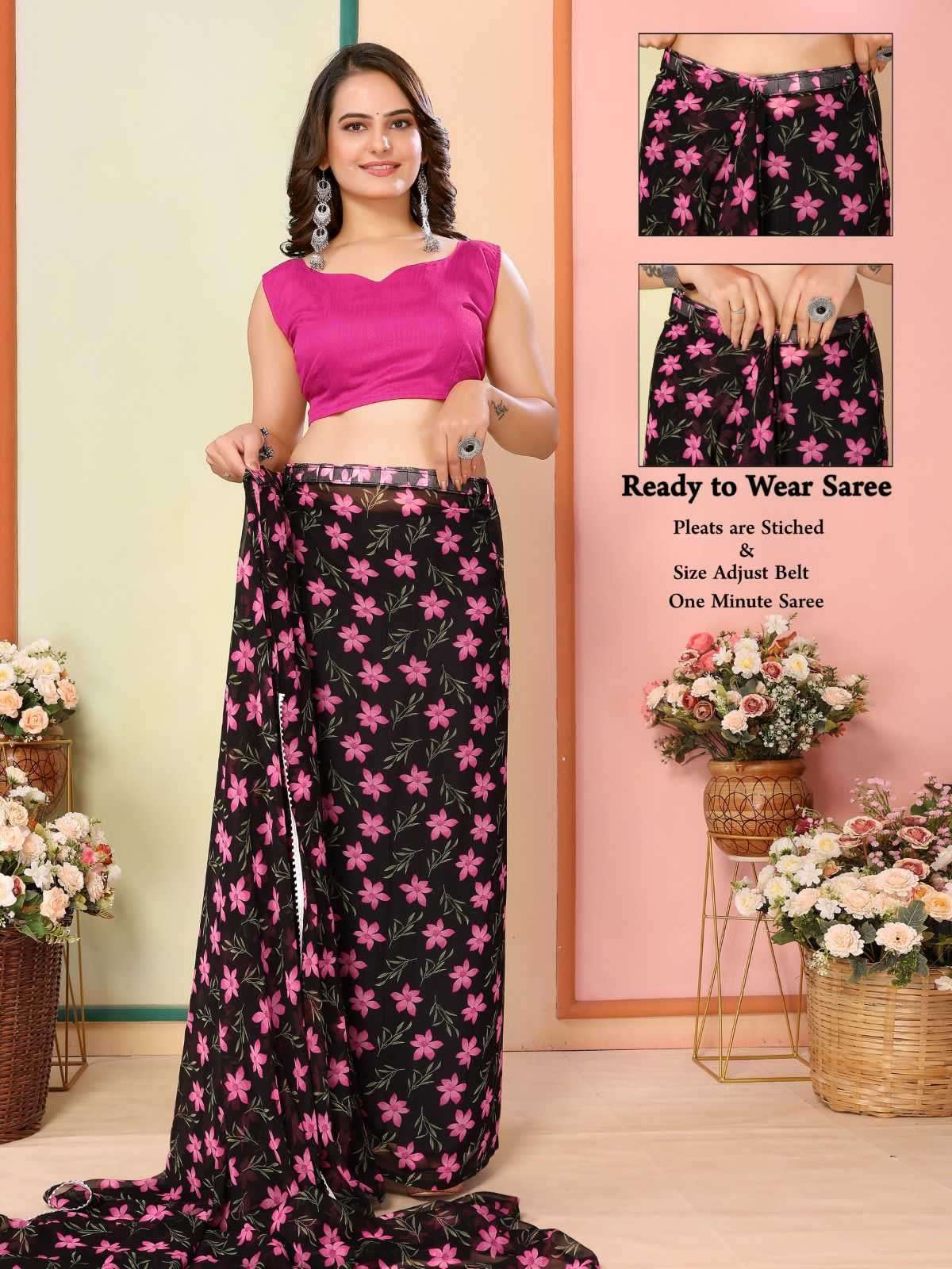 pr rakul vol 3 georgette elegant look stitch pleats size adjust belt one minute saree