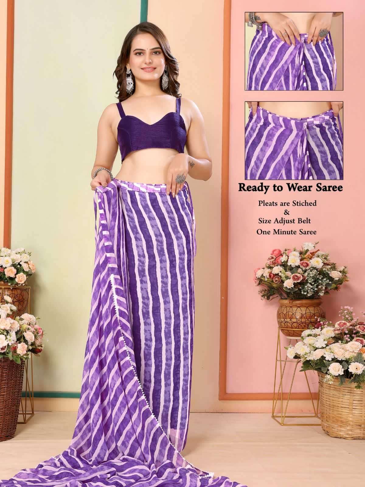 pr rakul vol 3 georgette elegant look stitch pleats size adjust belt one minute saree
