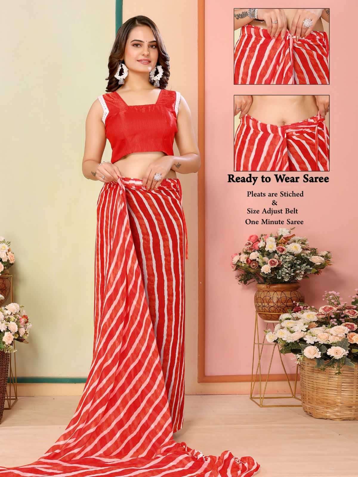 pr rakul vol 3 georgette elegant look stitch pleats size adjust belt one minute saree