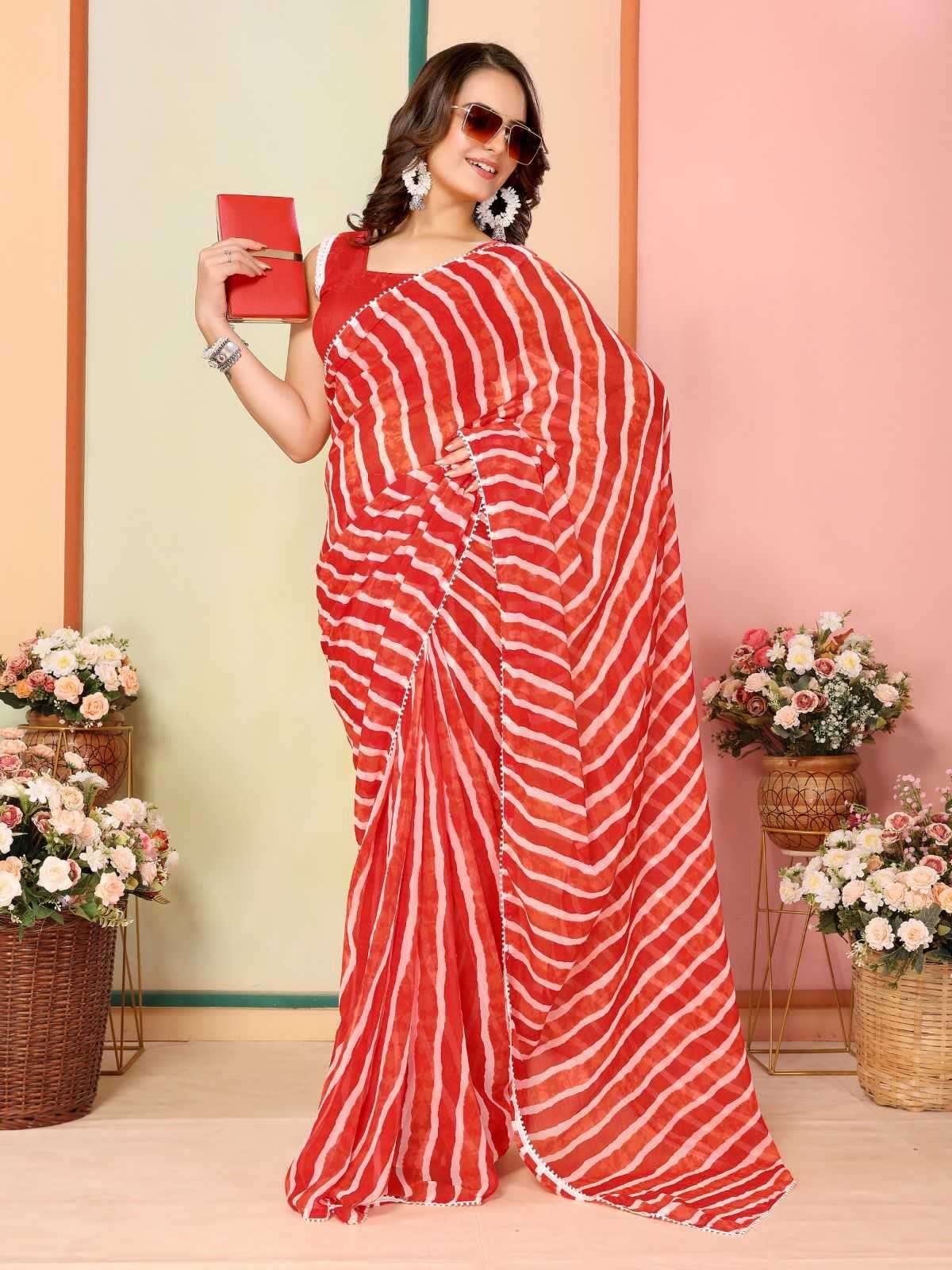 pr rakul vol 3 georgette elegant look stitch pleats size adjust belt one minute saree