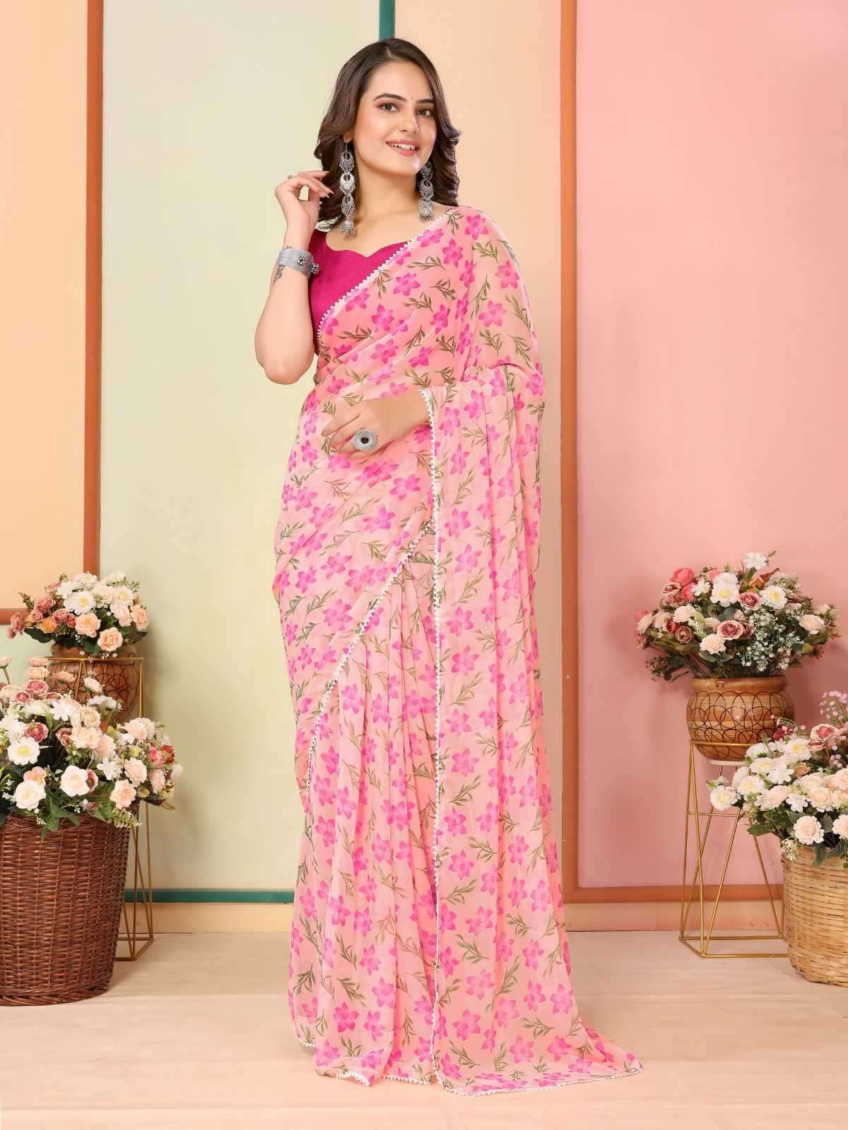 pr rakul vol 3 georgette elegant look stitch pleats size adjust belt one minute saree