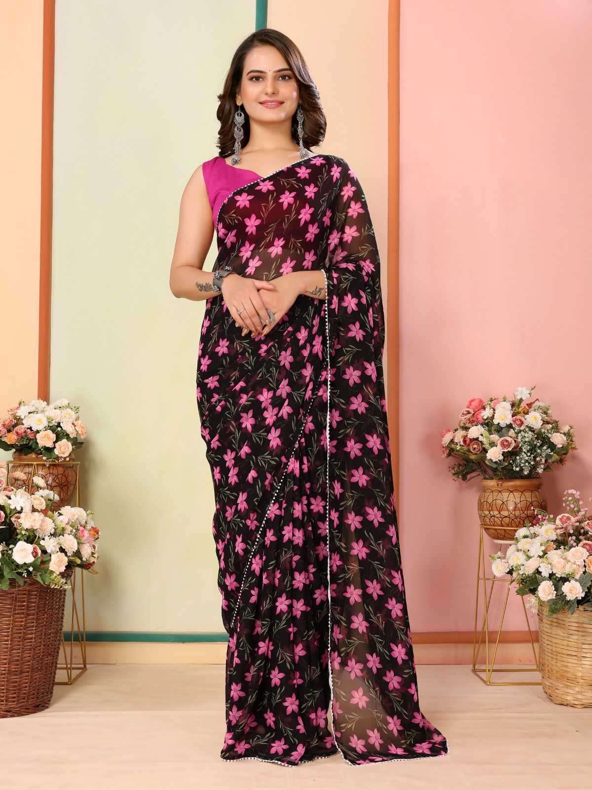 pr rakul vol 3 georgette elegant look stitch pleats size adjust belt one minute saree