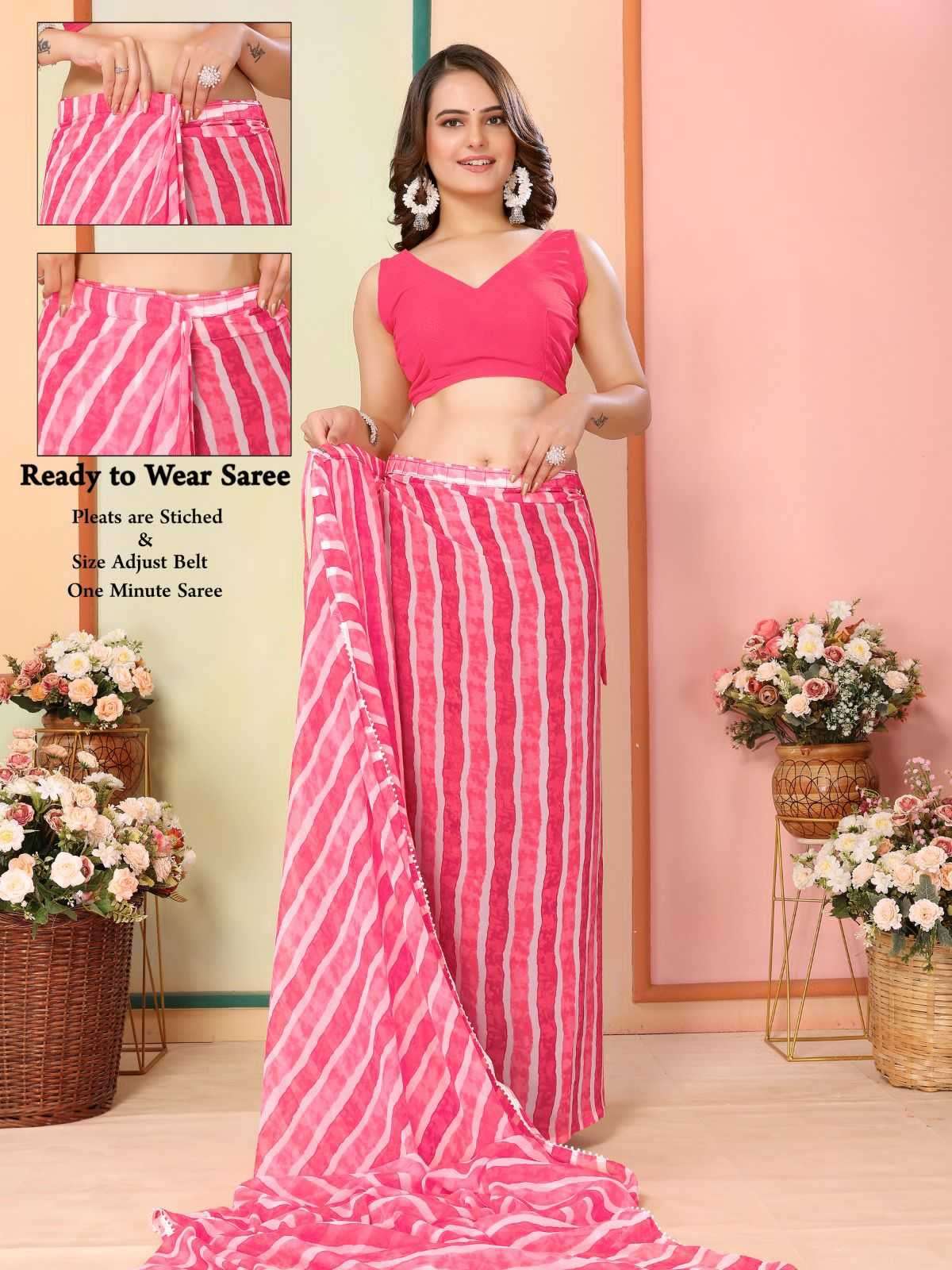 pr rakul vol 3 georgette elegant look stitch pleats size adjust belt one minute saree