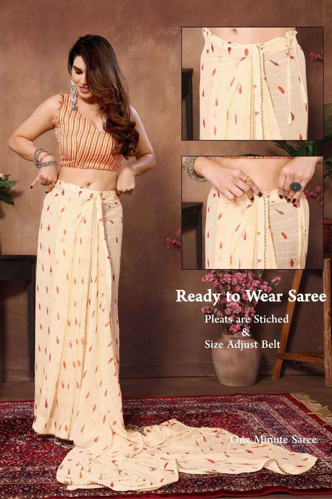 pr tarika stylish georgette hit design pleats are stitch size adjust belt one minute saree