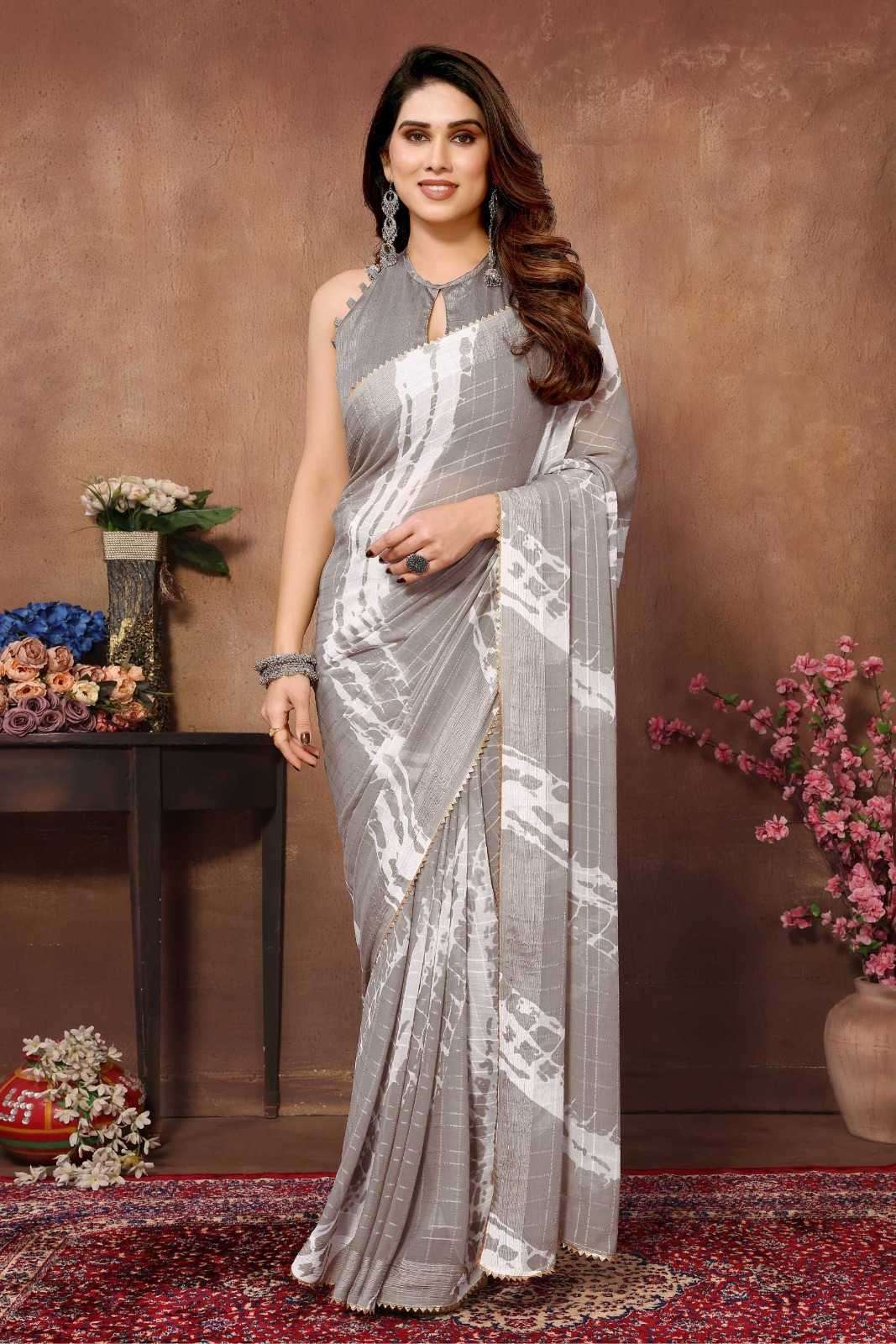 pr tarika stylish georgette hit design pleats are stitch size adjust belt one minute saree