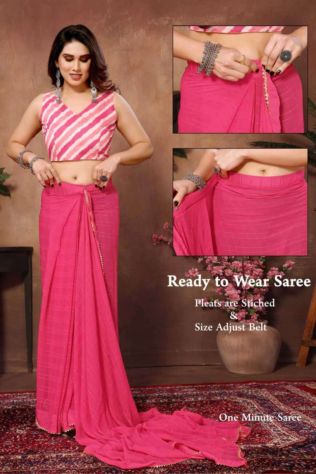 pr tarika stylish georgette hit design pleats are stitch size adjust belt one minute saree