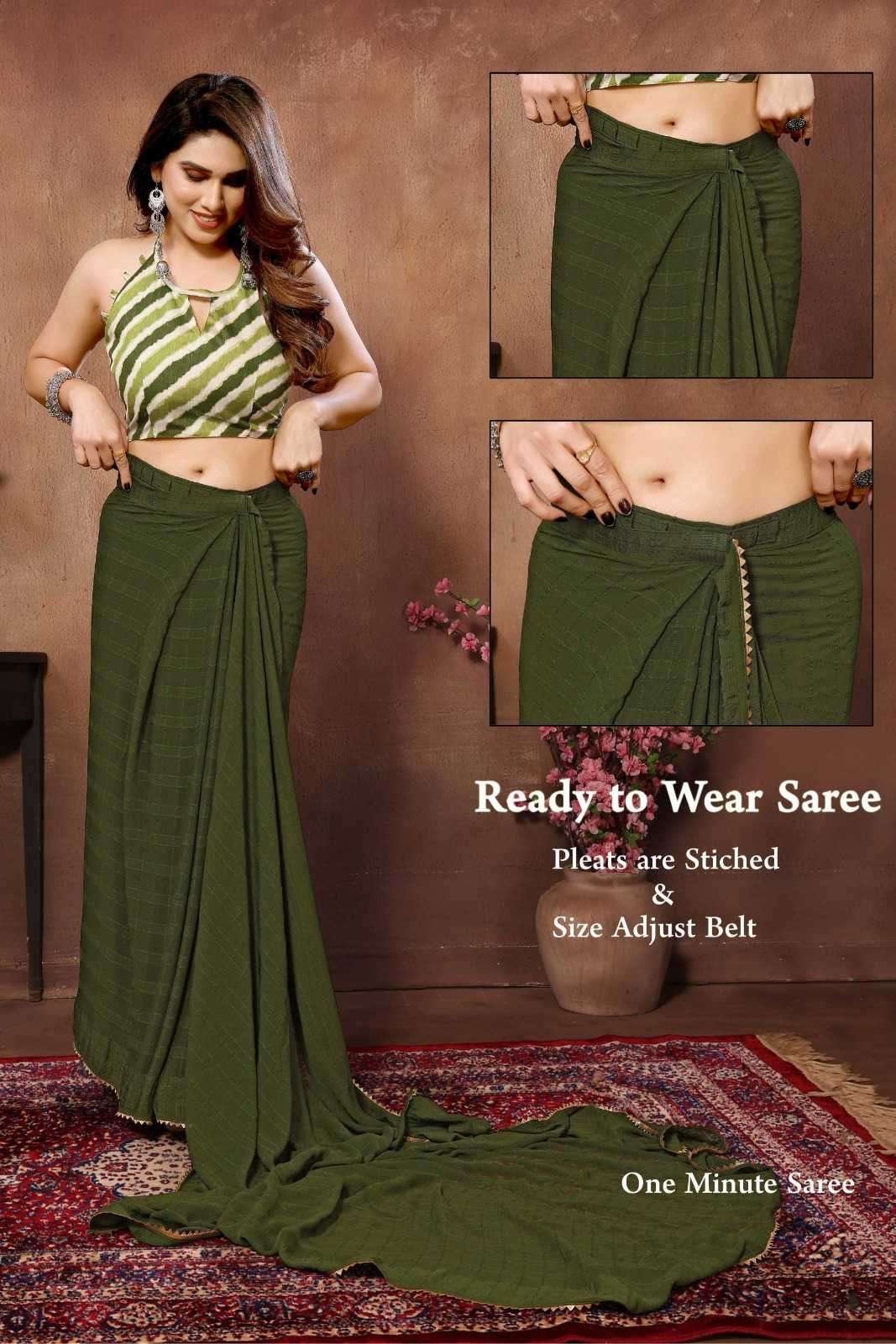 pr tarika stylish georgette hit design pleats are stitch size adjust belt one minute saree