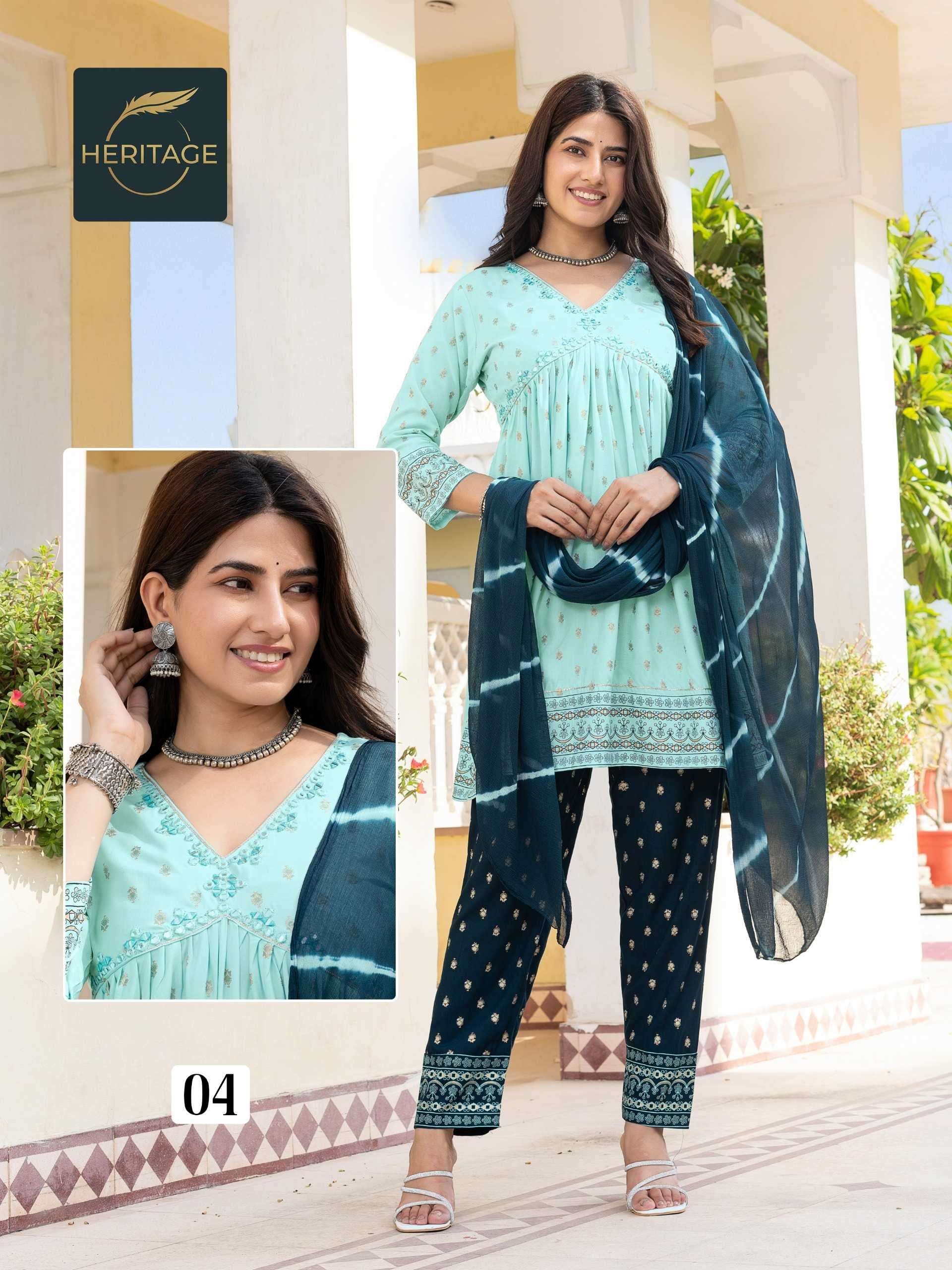 heritage ananya series 01-04 rayon slub readymade suit 
