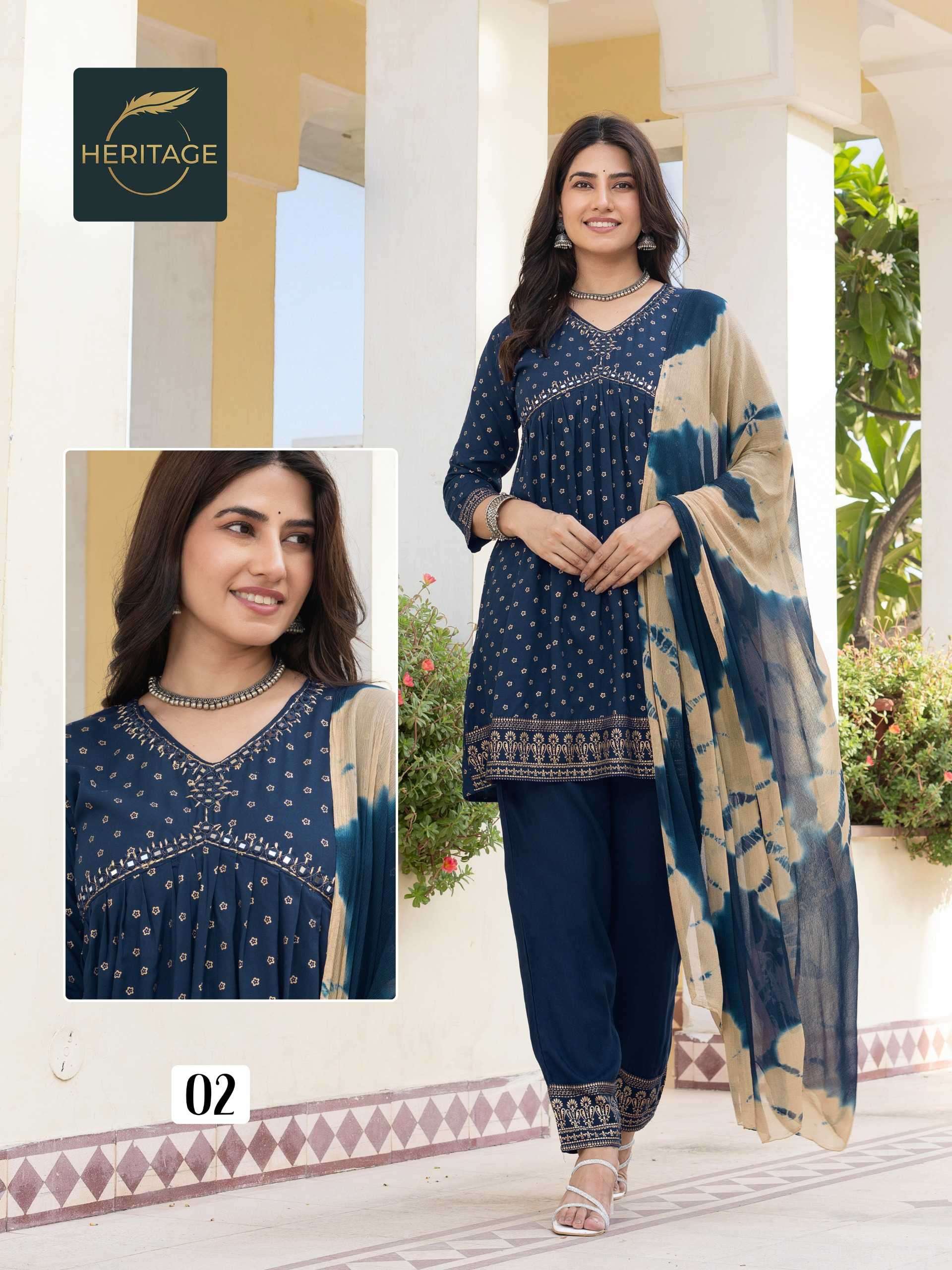 heritage ananya series 01-04 rayon slub readymade suit 