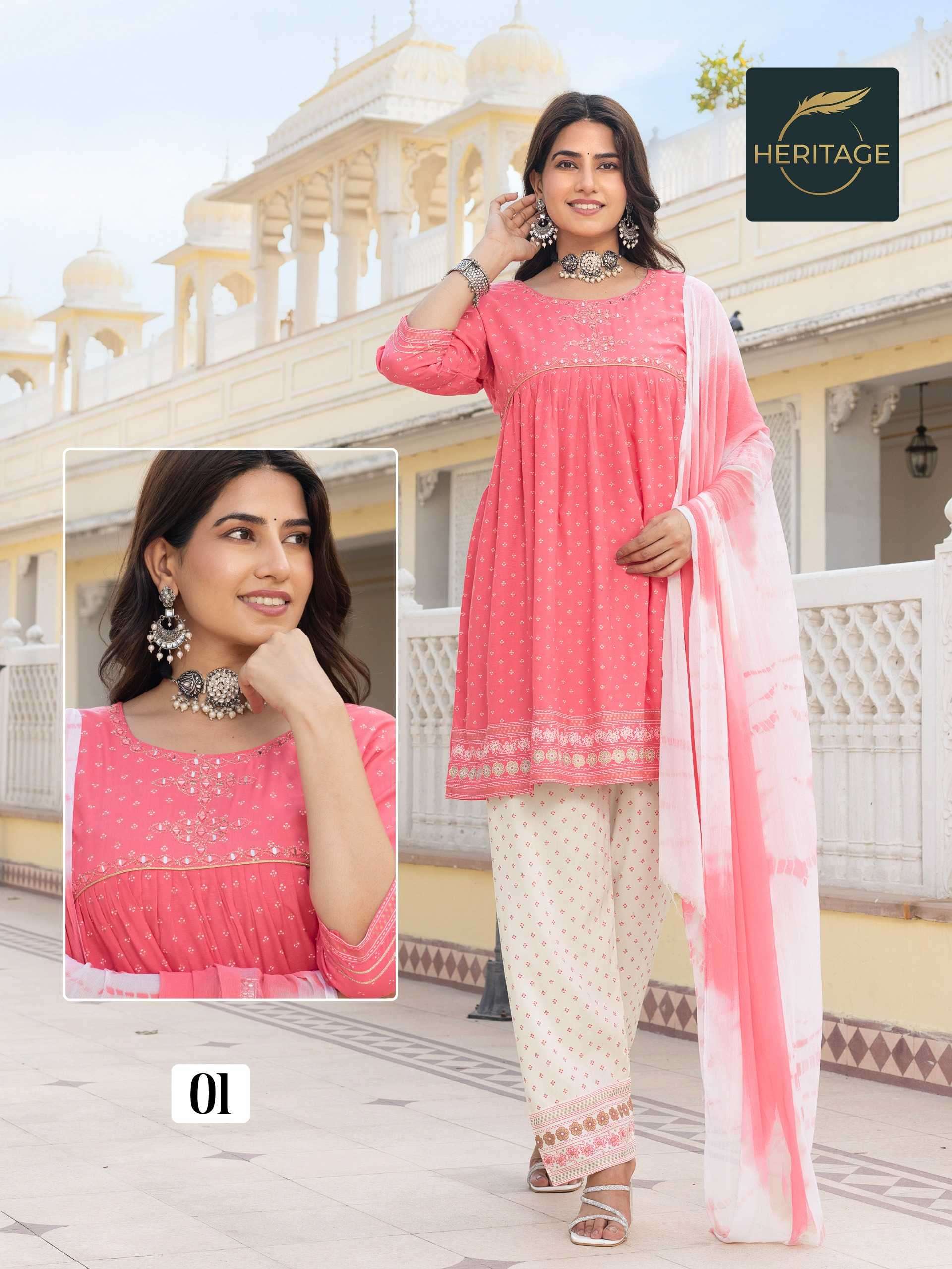 heritage ananya series 01-04 rayon slub readymade suit 