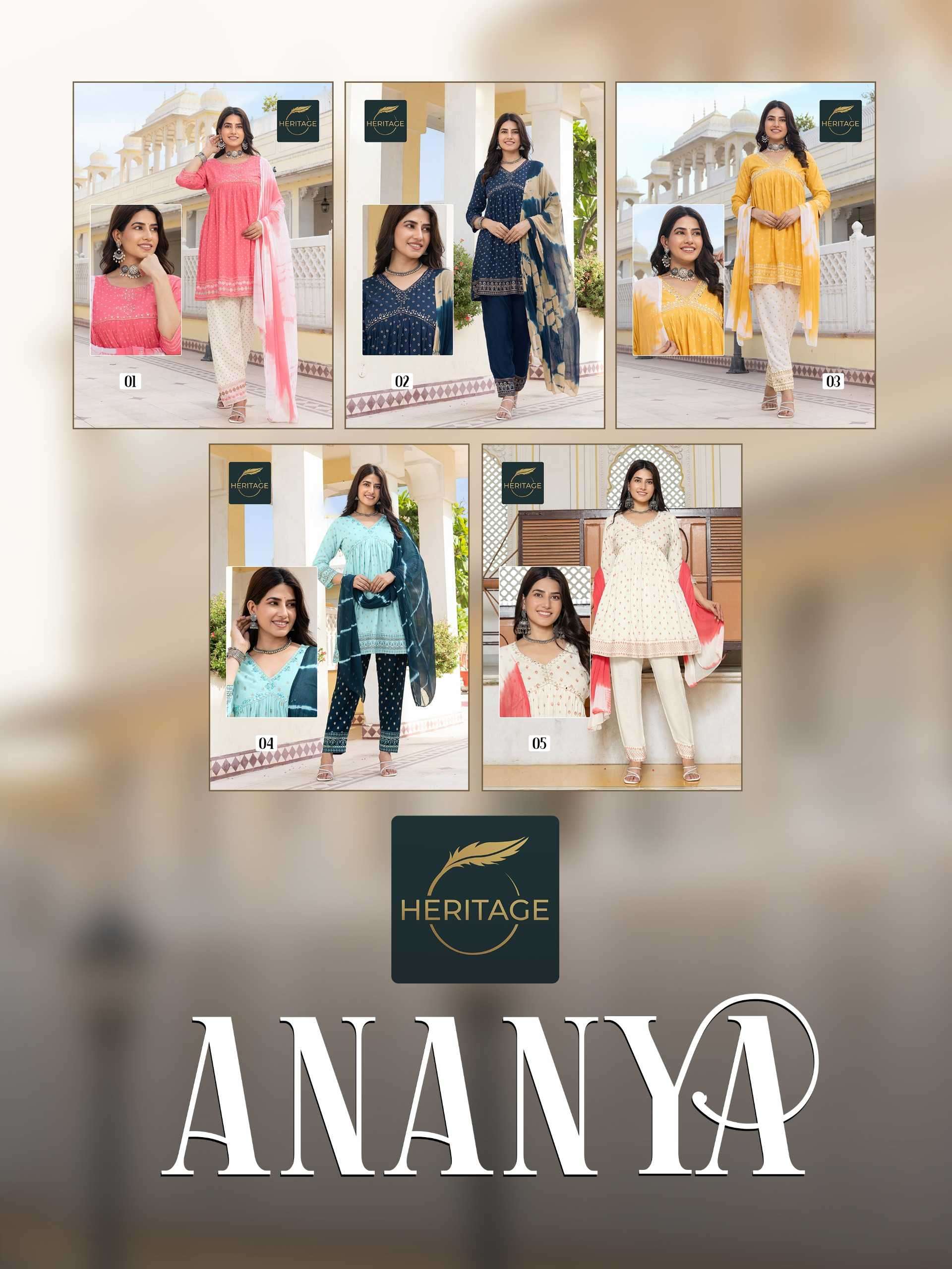 heritage ananya series 01-04 rayon slub readymade suit 