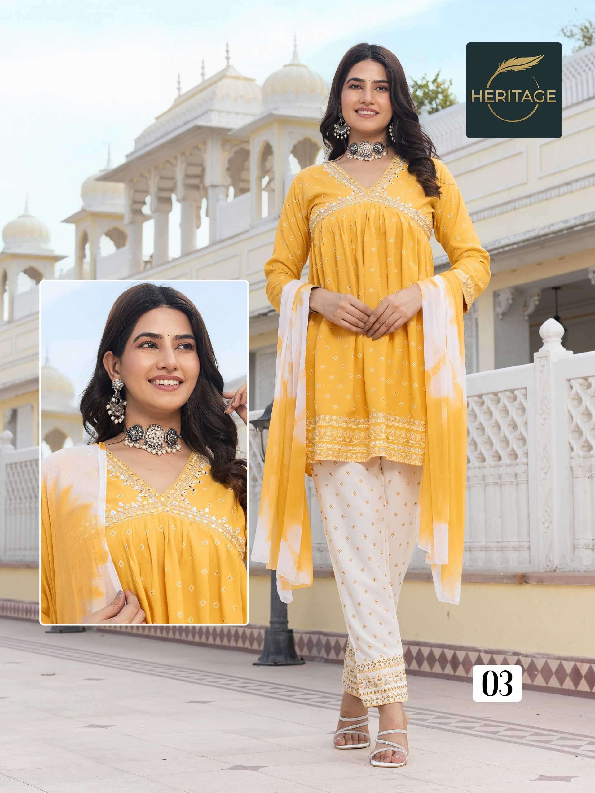 heritage ananya series 01-04 rayon slub readymade suit 