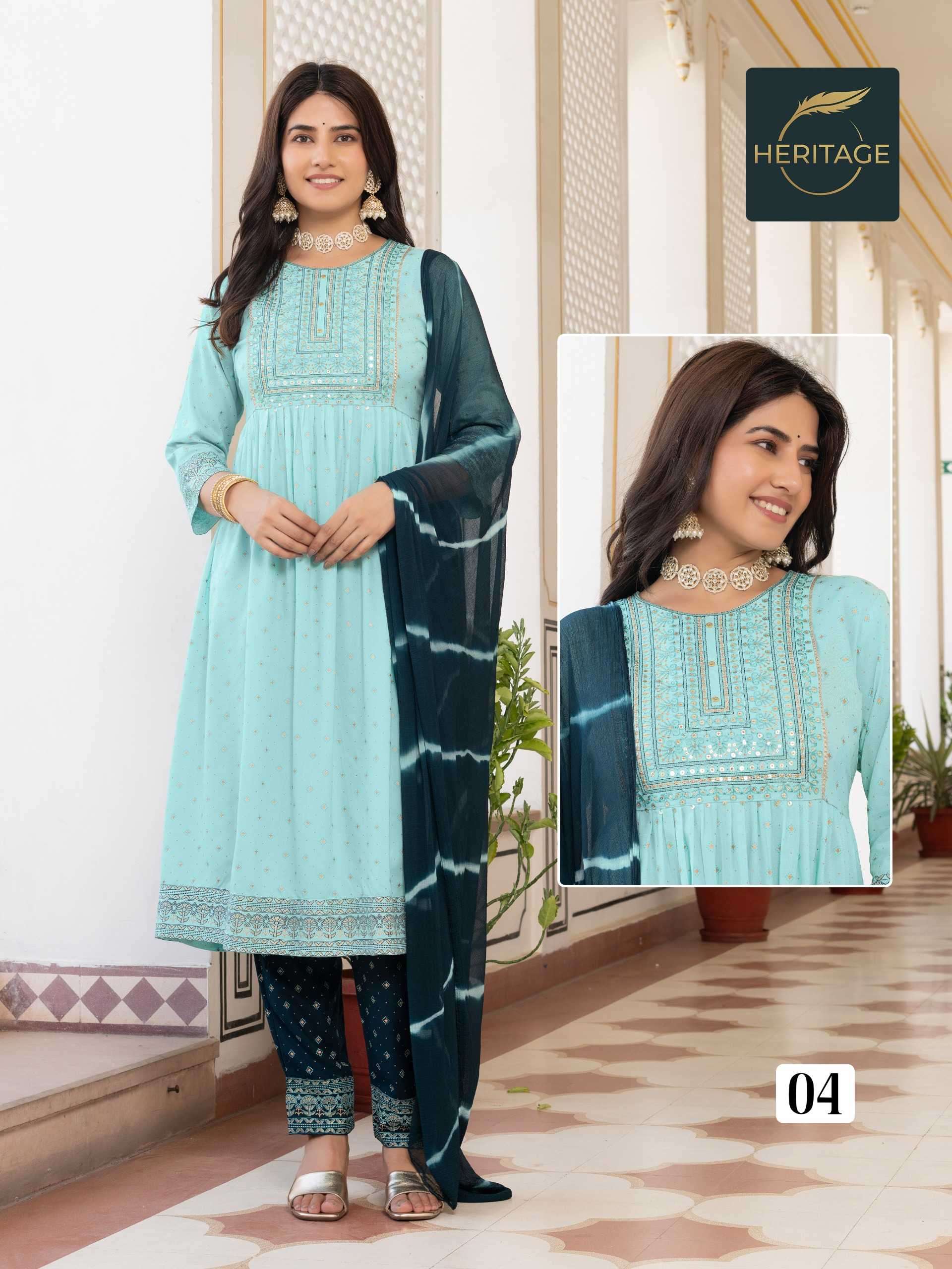 heritage kavya series 01-05 rayon slub readymade suit 