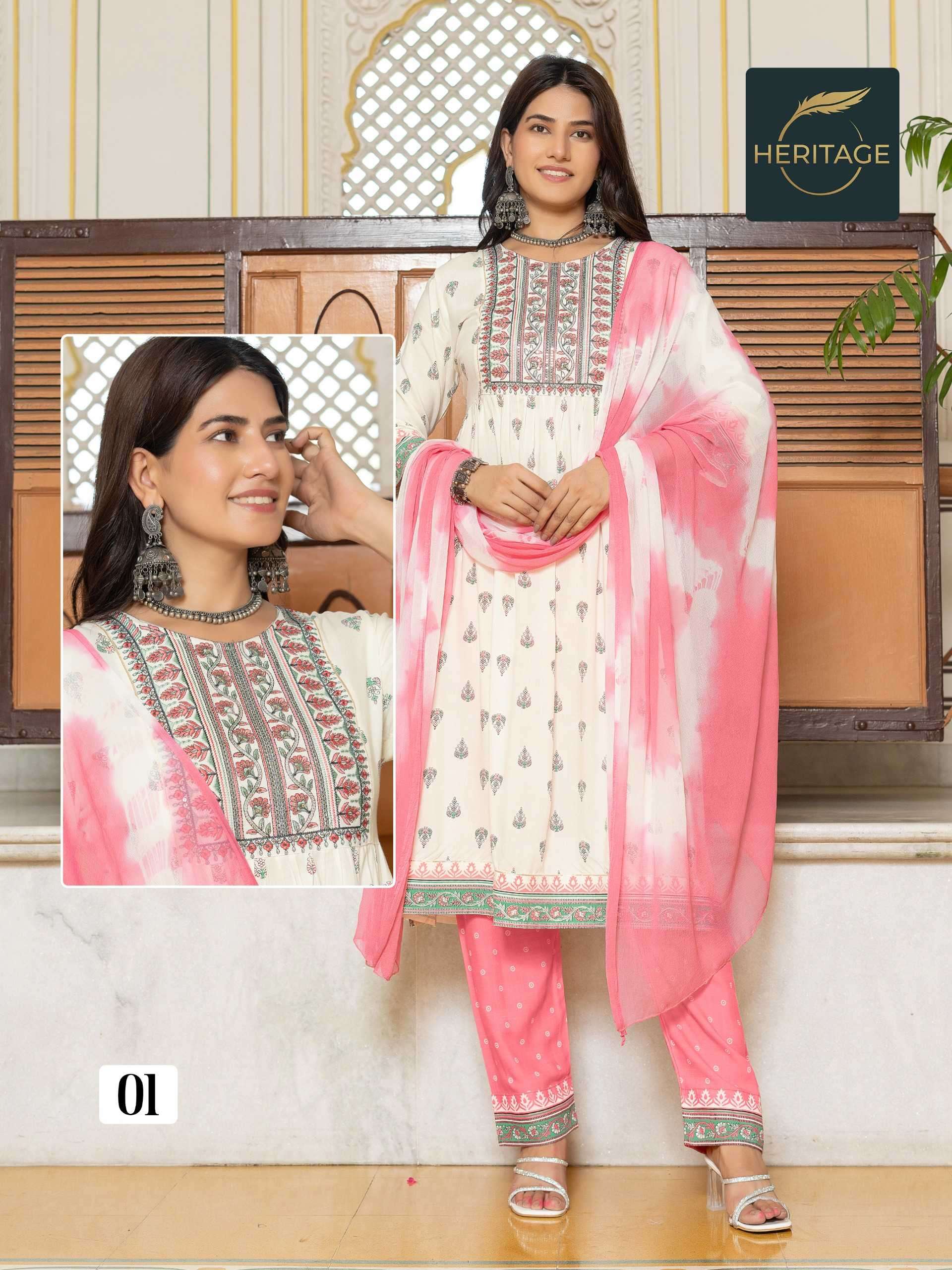 heritage kavya series 01-05 rayon slub readymade suit 
