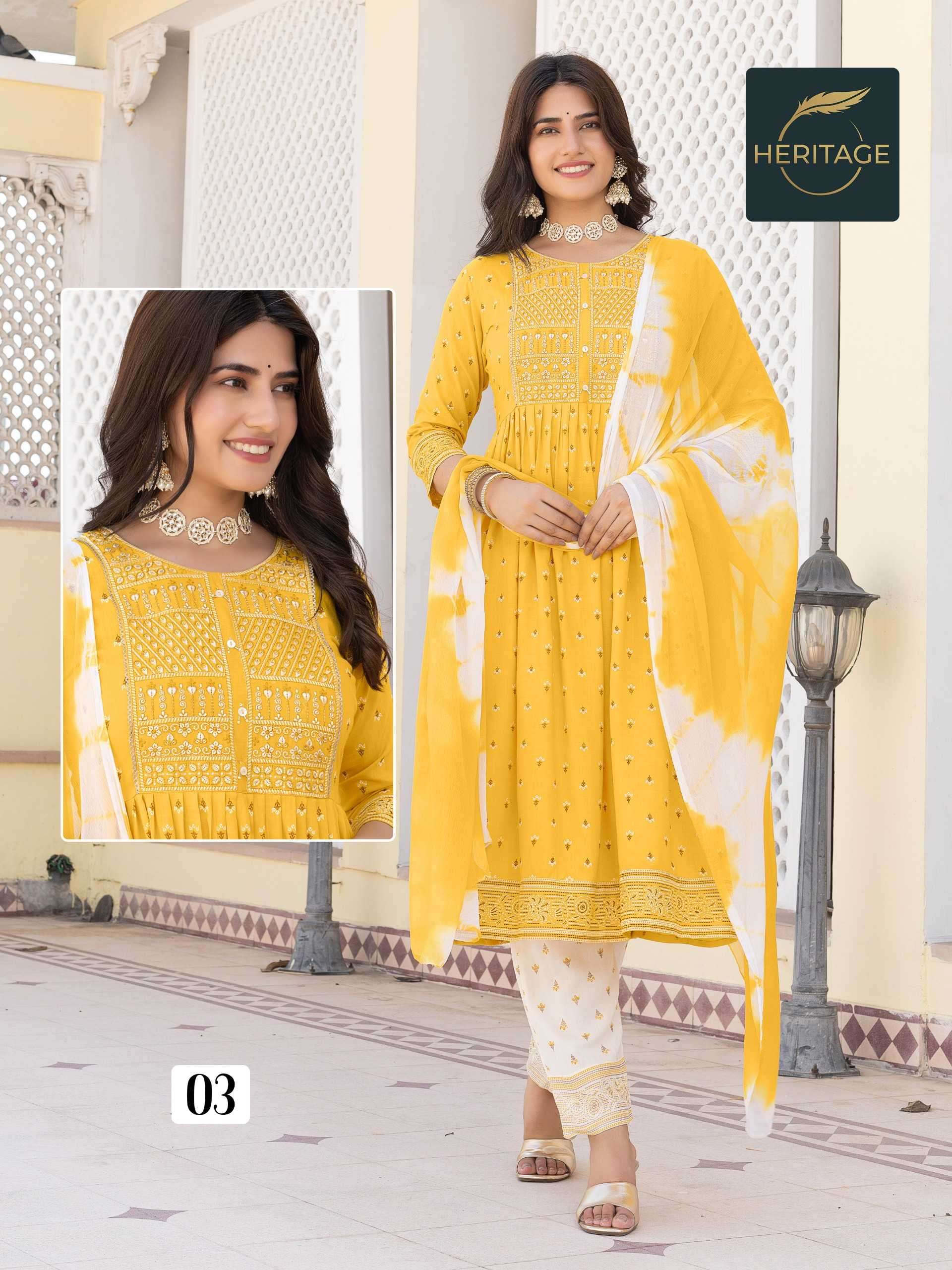 heritage kavya series 01-05 rayon slub readymade suit 