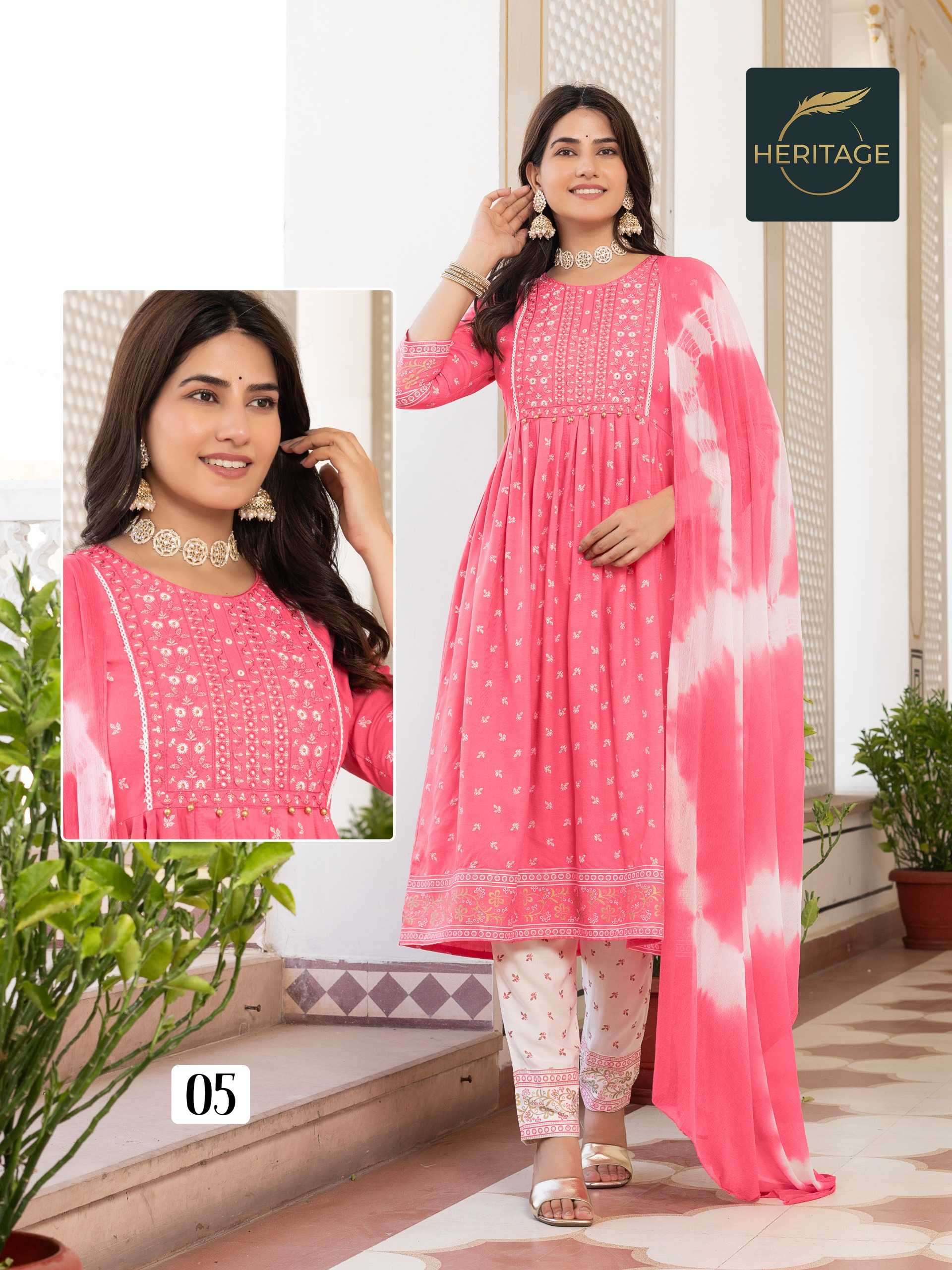 heritage kavya series 01-05 rayon slub readymade suit 