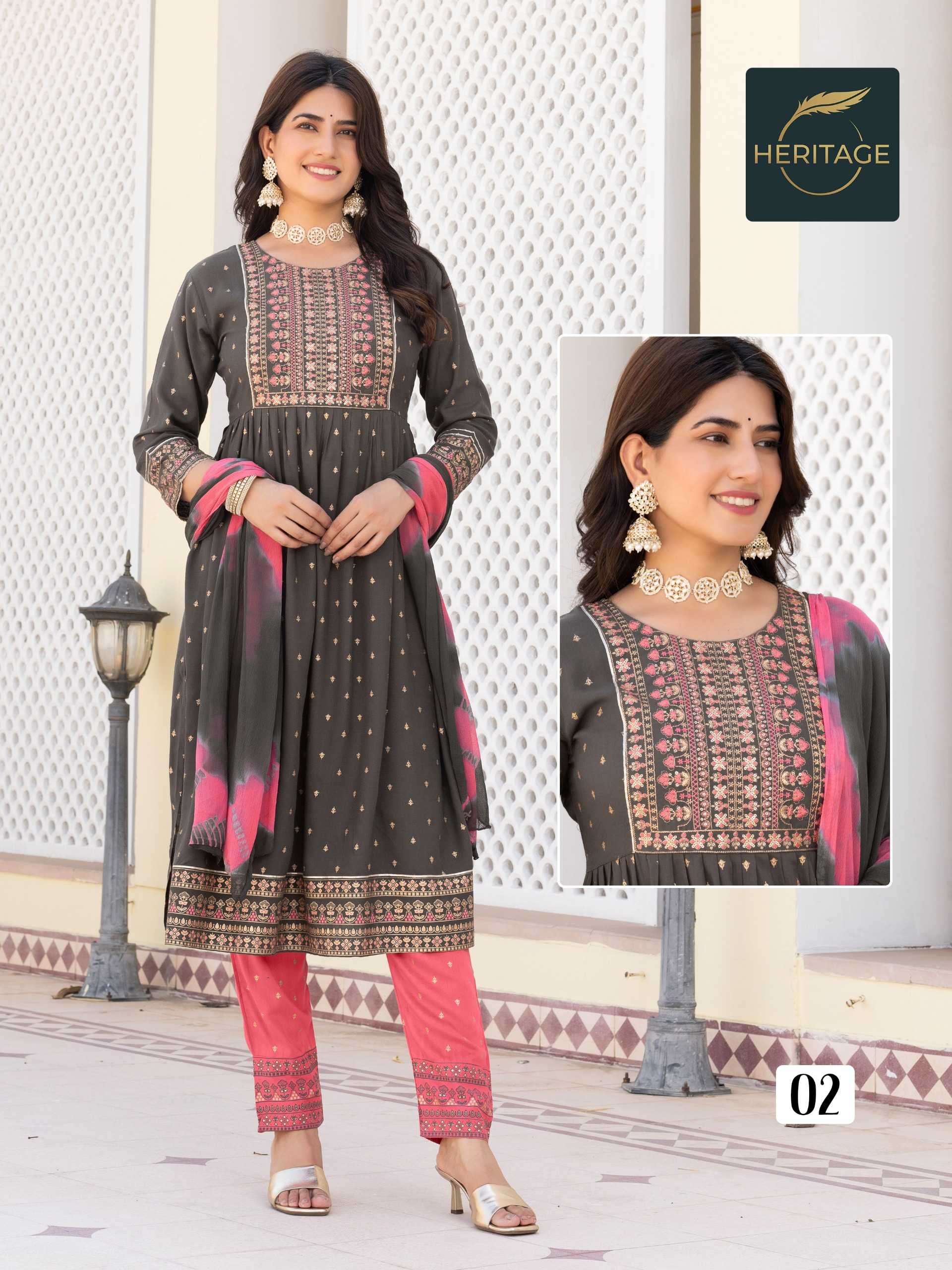 heritage kavya series 01-05 rayon slub readymade suit 