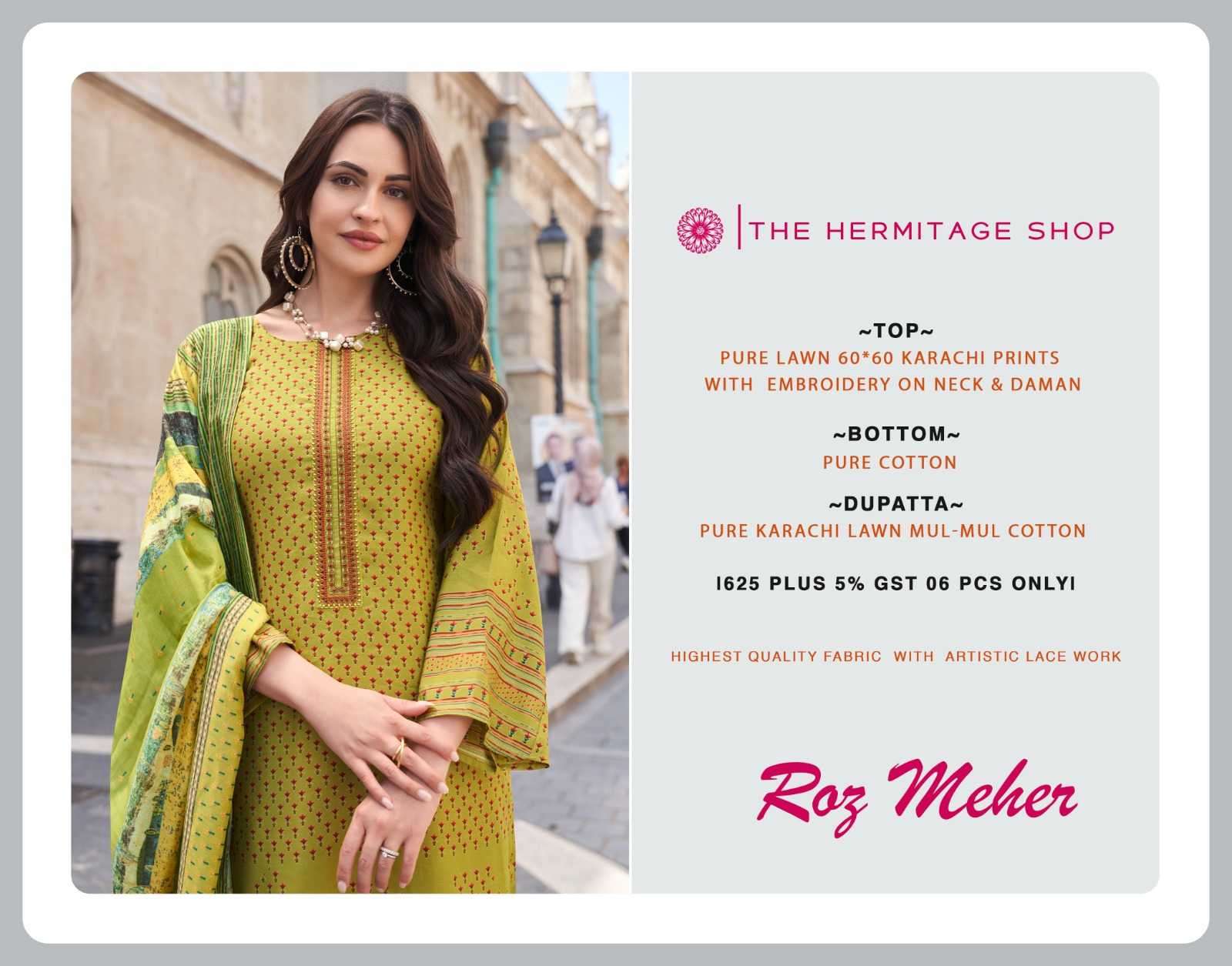 hermitage roz meher series 8000-8005 Pure Lawn suit