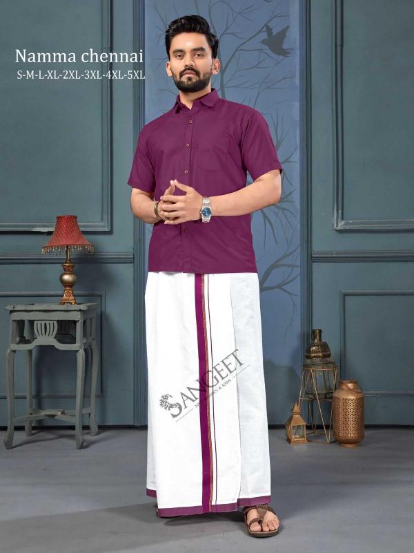 pr namma chennai cotton full stitch daily wear big size shirt & vesti catalog