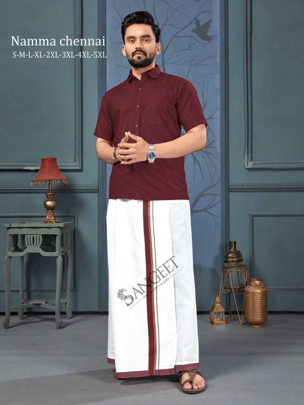 pr namma chennai cotton full stitch daily wear big size shirt & vesti catalog