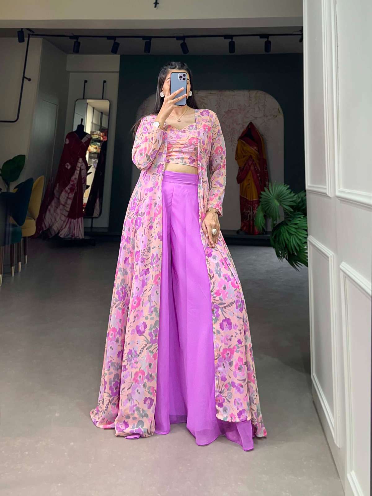 YNF3021LUV georgette Printed with Handwork floral print shrug 