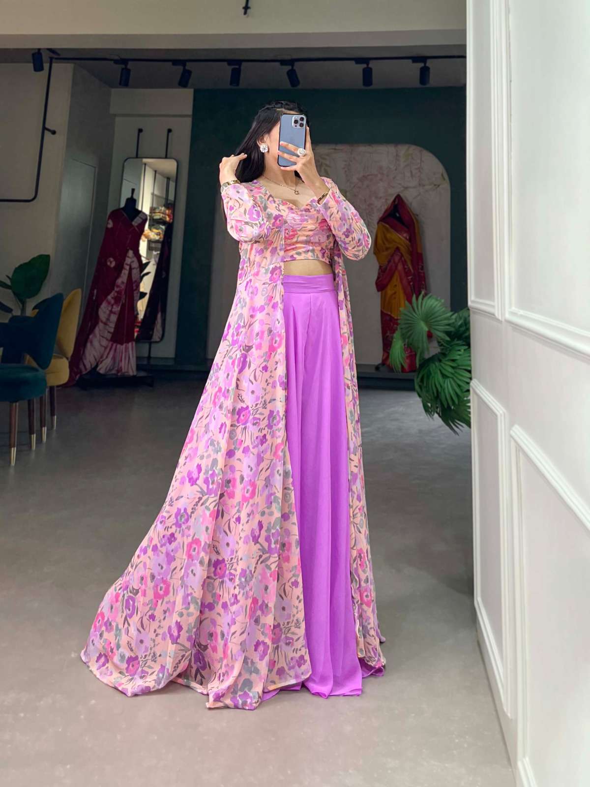 YNF3021LUV georgette Printed with Handwork floral print shrug 