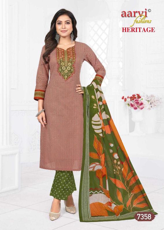 aarvi fashion heritage vol 2 traditional cotton print full stitch 3pcs dress
