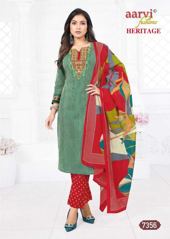 aarvi fashion heritage vol 2 traditional cotton print full stitch 3pcs dress