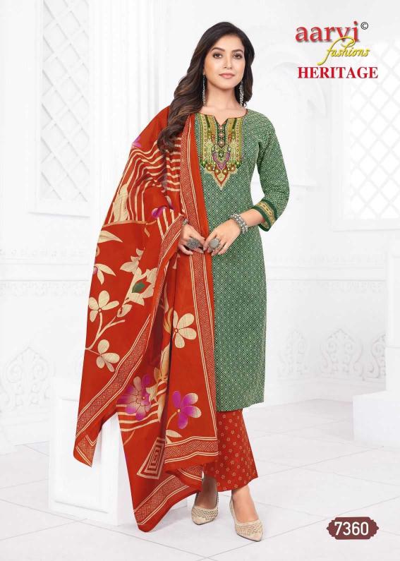 aarvi fashion heritage vol 2 traditional cotton print full stitch 3pcs dress