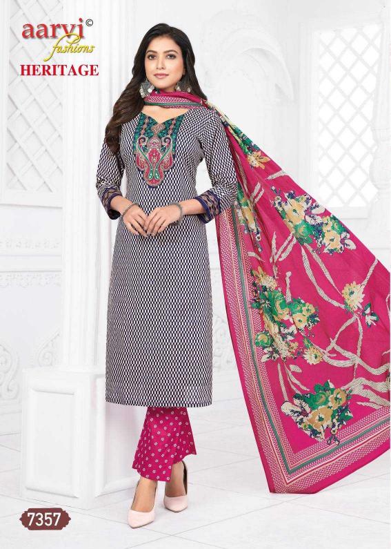 aarvi fashion heritage vol 2 traditional cotton print full stitch 3pcs dress