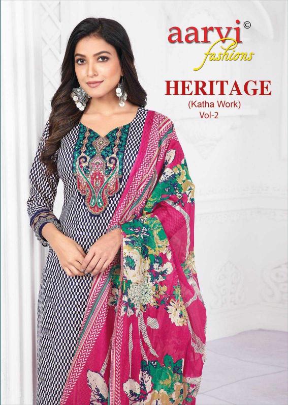 aarvi fashion heritage vol 2 traditional cotton print full stitch 3pcs dress