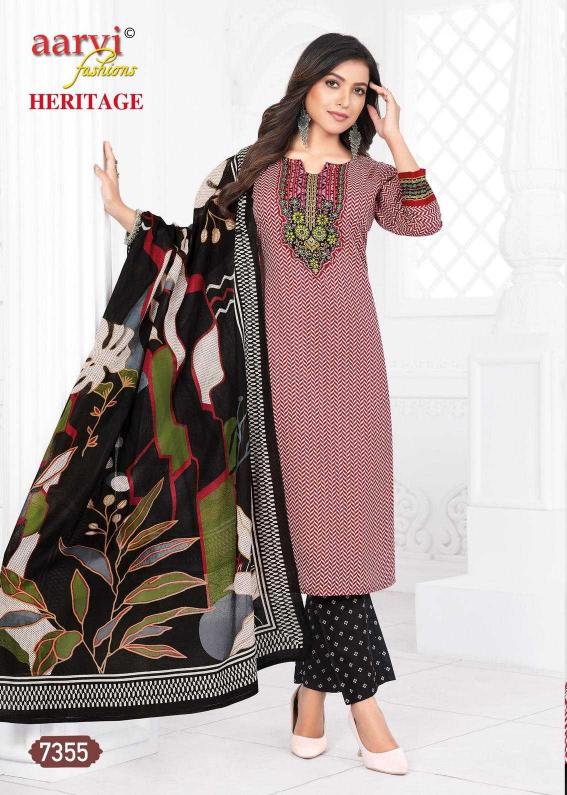 aarvi fashion heritage vol 2 traditional cotton print full stitch 3pcs dress